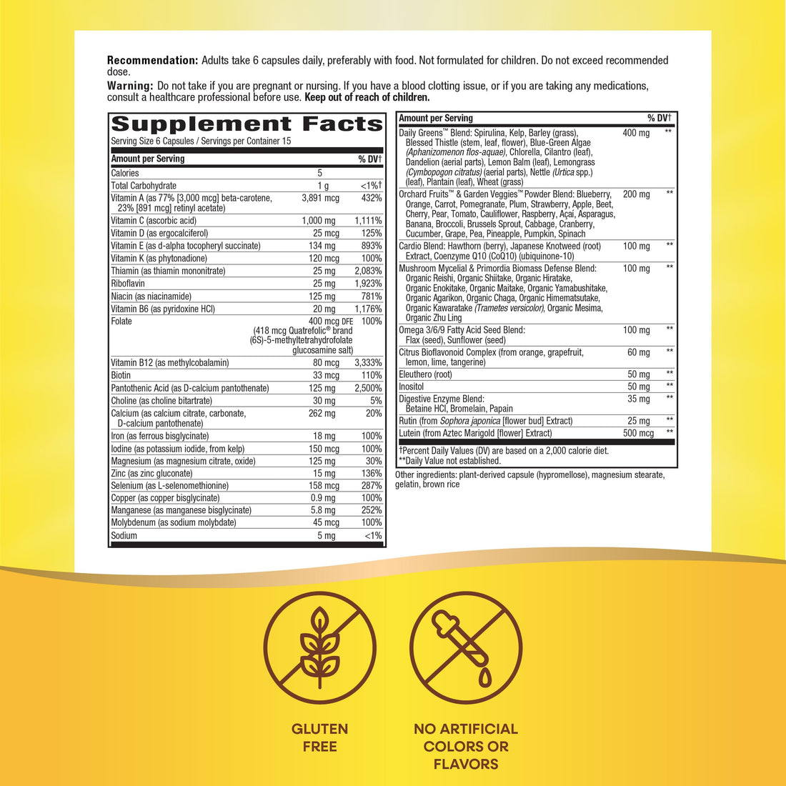 Nature's Way Alive! Max6 Potency Adult Complete Multivitamin, with Iron, Vitamins A, C, E & B-Vitamins Including Methylated B12 & Folate, Supports Energy Metabolism*, 90 Capsules (Packaging May Vary)