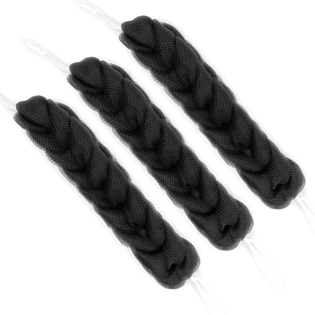 PPHAO - 3 Pack Bamboo Charcoal Back Scrubber for Shower - Long Loofah Sponge for Women - Bath Sponge - Loofah Back Scrubber for Shower Exfoliating for Men and Women- 21.5 INCH - Black Loofah