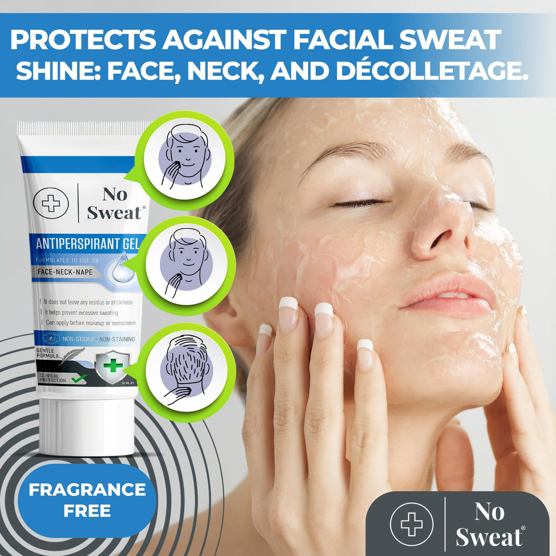 No Sweat Antiperspirant Gel 50 ML - Suitable Usage For Face-Neck-Nape Helps Prevent Excess Facial Sweating and Facial Shining-Suitable For Active Work and During Gym