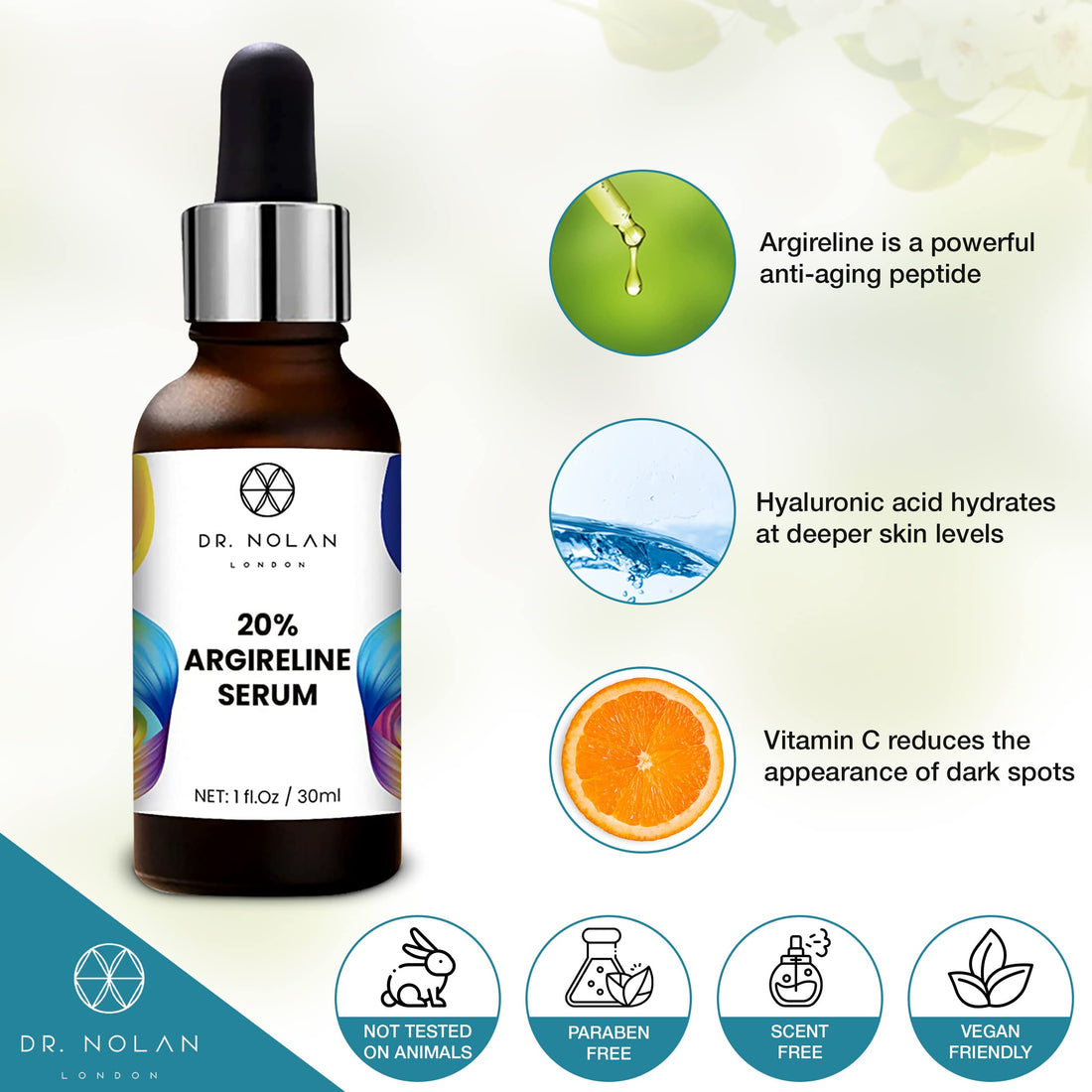 Dr Nolan Argireline Serum – 20% Argireline with 5% Hyaluronic Acid, Vitamin C Serum – Anti-Aging Serum for Radiant Skin – Anti-Wrinkle Peptides for Face, Neck & Hands