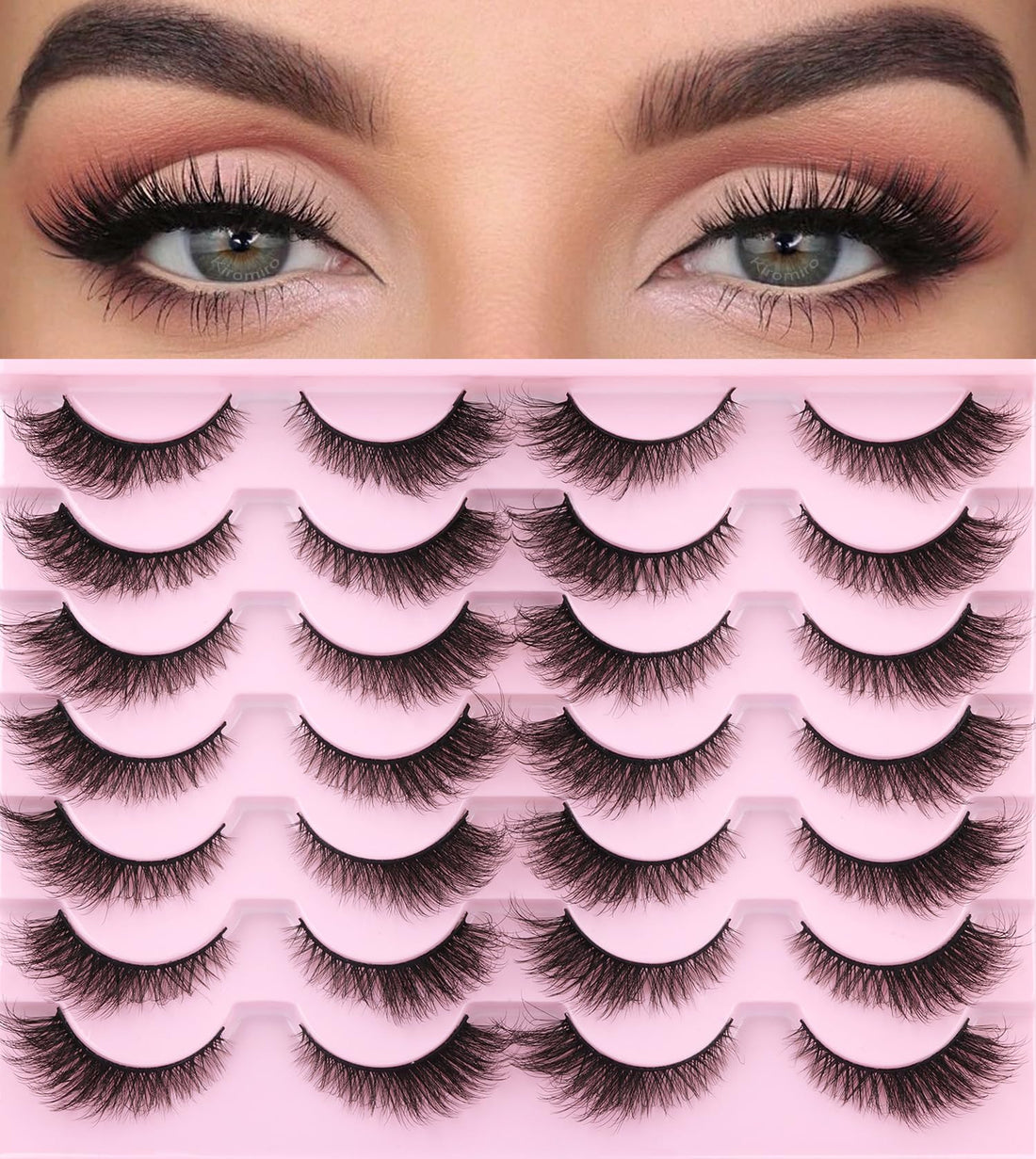 False Lashes Natural Look Faux Mink Eyelashes Wispy Fox Eye Lashes That Look Like Extensions 3D Mink Lashes Natural Strip Lashes Pack by Kiromiro 14 Pairs