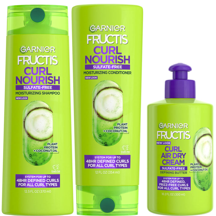 Garnier Hair Care Fructis Curl Nourish Sulfate Free Shampoo, Conditioner, and Air Dry Butter Cream Leave In Conditioner, Kit