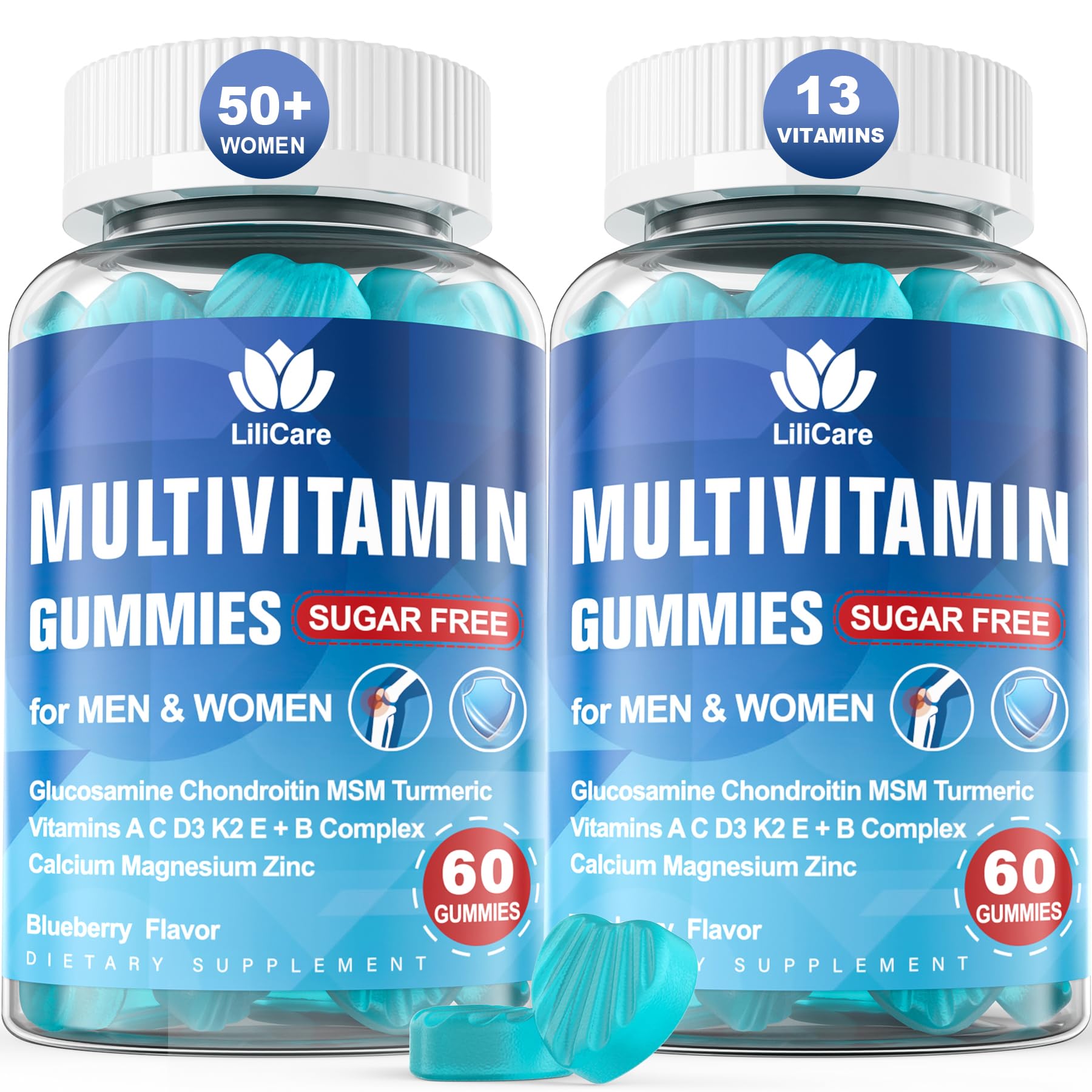 Multivitamin for Women 50 Plus & Men Gummies, Sugar Free Methylated Multivitamin Gummies with Glucosamine Chondroitin MSM for Senior, Multi Vitamin D3 K2 & A C E, B Complex, Algae Calcium Magnesium