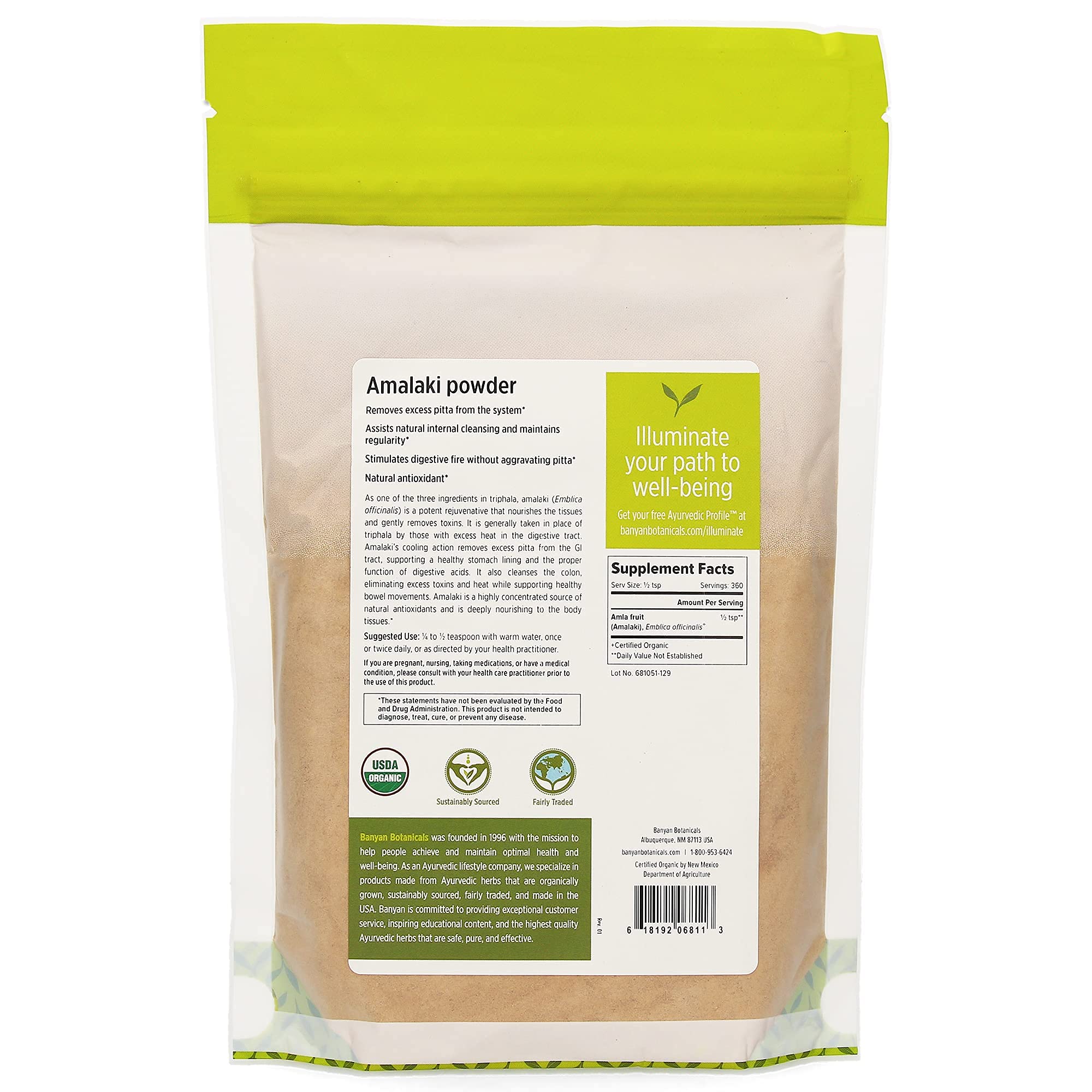 Banyan Botanicals Amalaki Fruit Powder- Certified Organic 1 Pound AD