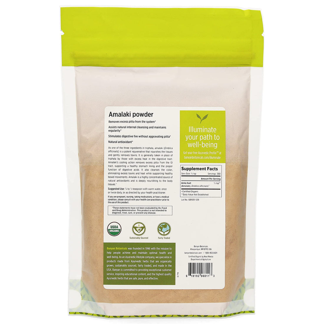 Banyan Botanicals Amalaki Fruit Powder- Certified Organic 1 Pound AD