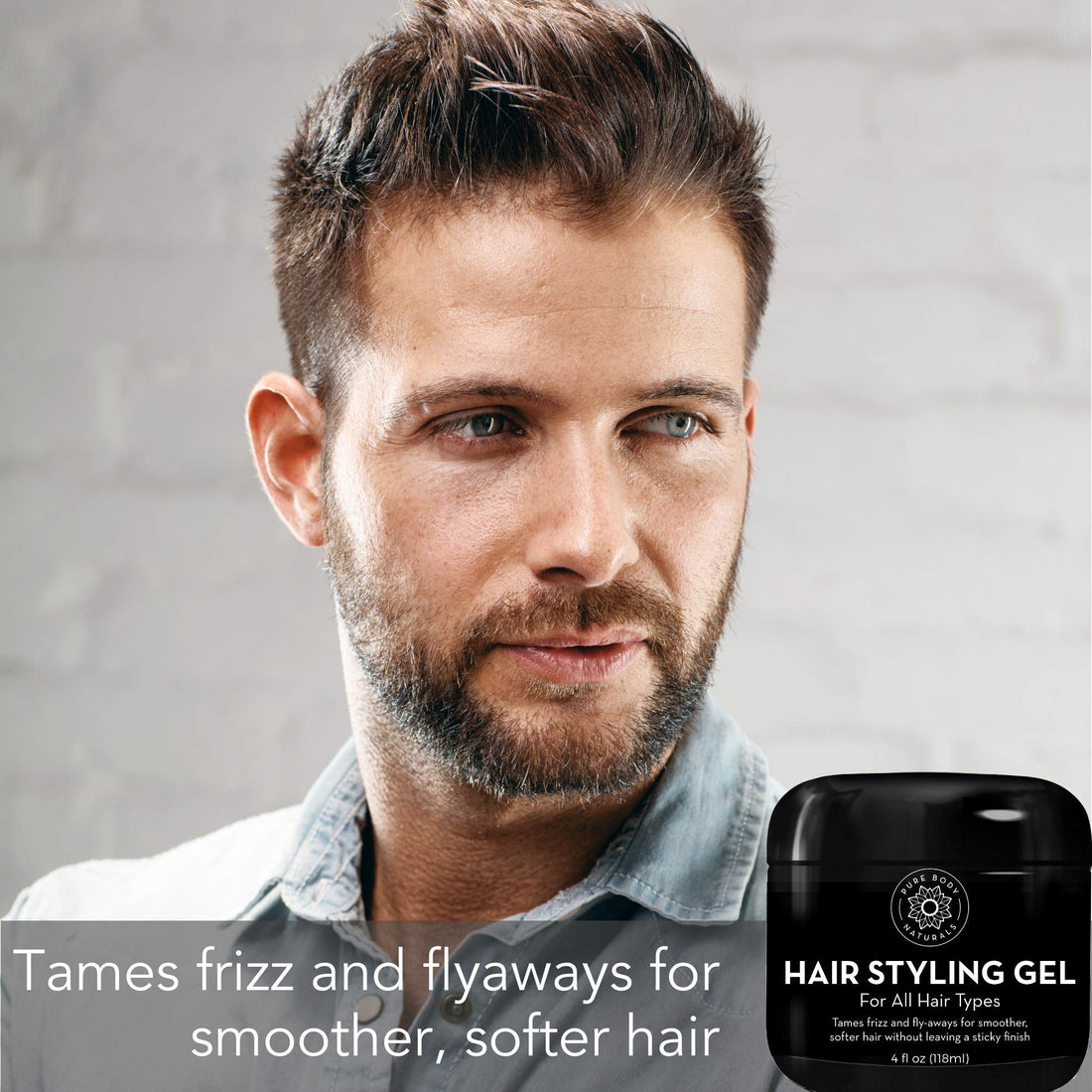 Pure Body Naturals Hair Gel for Men, Natural Ingredients with Hydrating Aloe For Firm, Healthy Hair, 4 Fl Oz