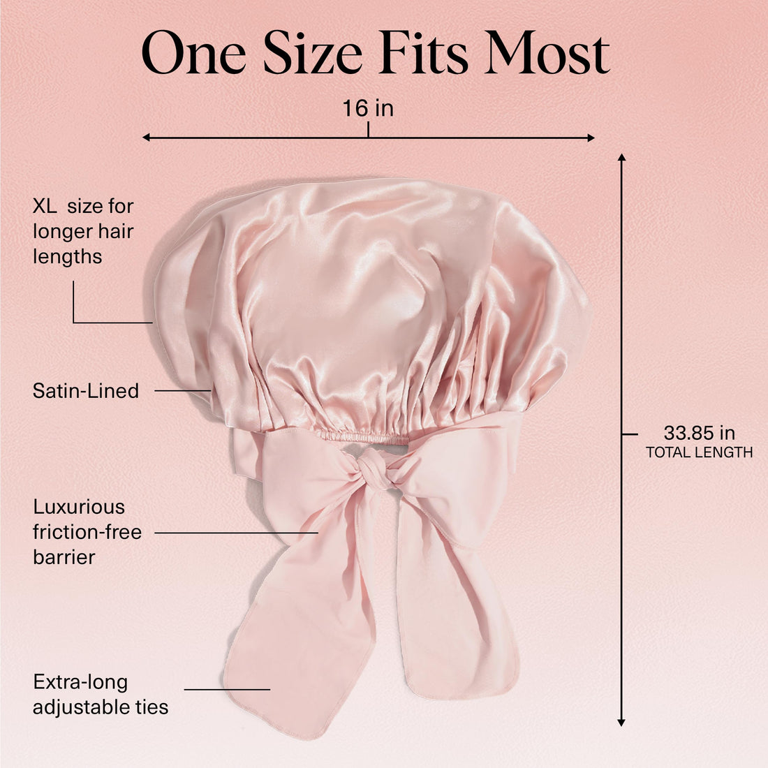 Kitsch XL Satin Bonnet for Sleeping - Softer Than Silk Hair Bonnet For Women - Secure Fit, Adjustable Night Cap For Curly & Textured Hair - Prevents Breakage, Tangles & Thinning - Blush