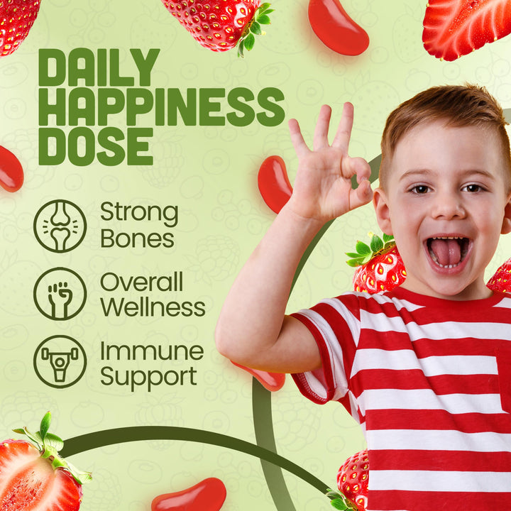 BeElevated Vitamin D3 Jelly Beans - Chewable Vitamins Gummies for Kids Immune Support - Multivitamin Supplements for Bone & Joint Support - 2,000 IU Vegetarian Gummy - 120 Strawberry Flavor Beans