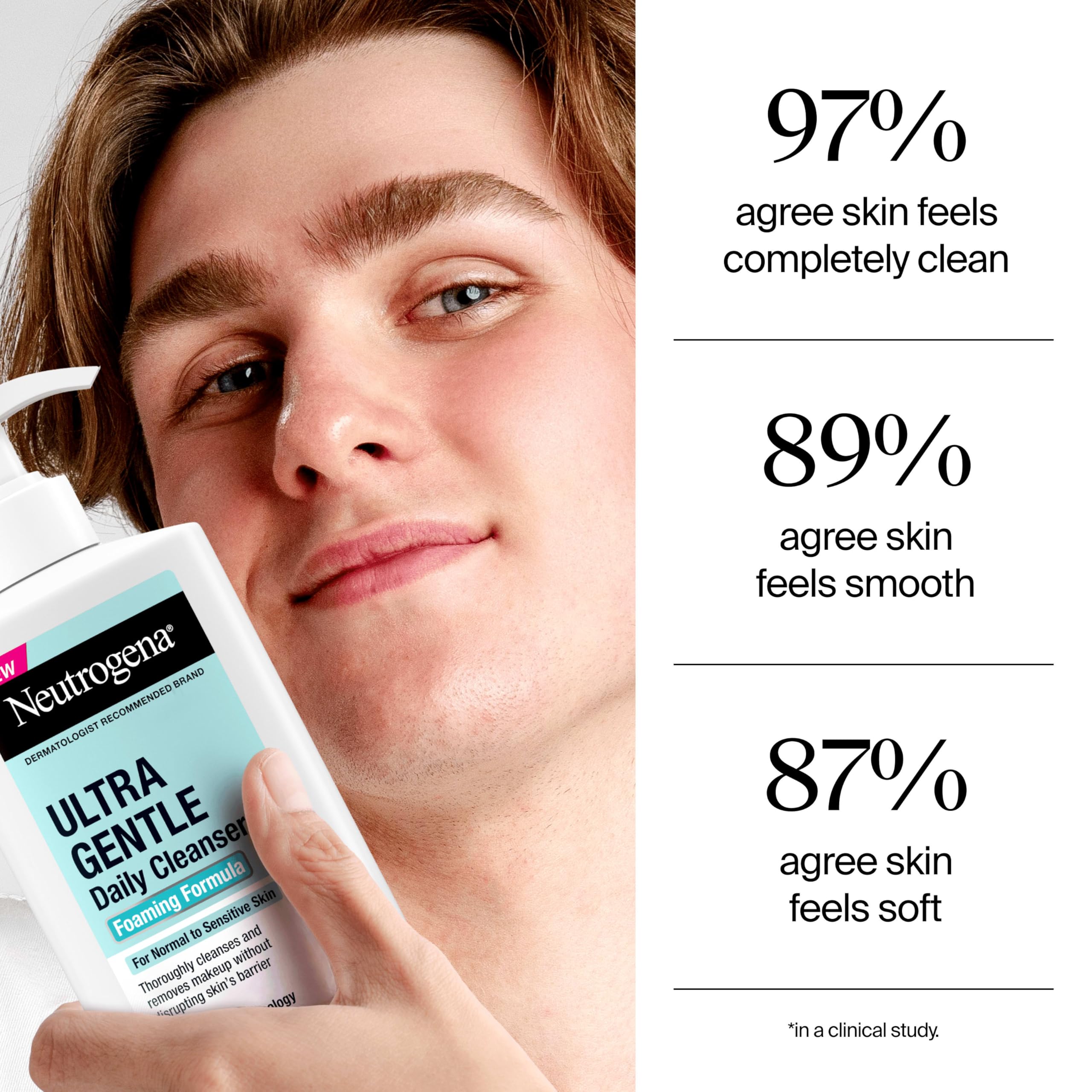 Neutrogena Ultra Gentle Foaming Facial Cleanser, Fragrance Free Hydrating Face Wash for Sensitive Skin, Daily Non Over Drying Makeup Remover, Hypoallergenic, Soap & Dye Free, Non-Comedogenic, 16 Fl Oz