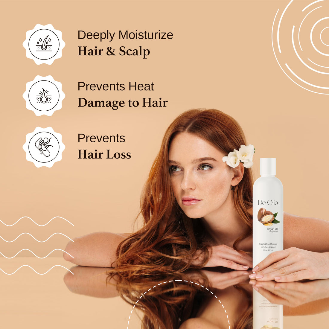 De Olio | Argan Oil of Morocco | 100% Pure & Natural Cold Pressed Argan Oil for Hair, Skin, Face | Refined Moroccan Hair Oil for Moisturizing & Strengthening | 16fl. oz. (473 mL)