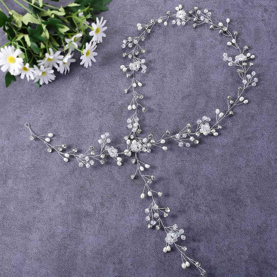 Bridalvenus Long Silver Bridal Headband (100 cm/39.3 Inches)