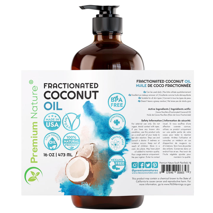Fractionated Coconut Oil for Skin Moisturizer with Pump Massage Oil Best Carrier Oil for Essential Oils Mixing Body Oil for Dry Skin Moisturizer Natural Oil for Face Oil for Hair Body 16oz