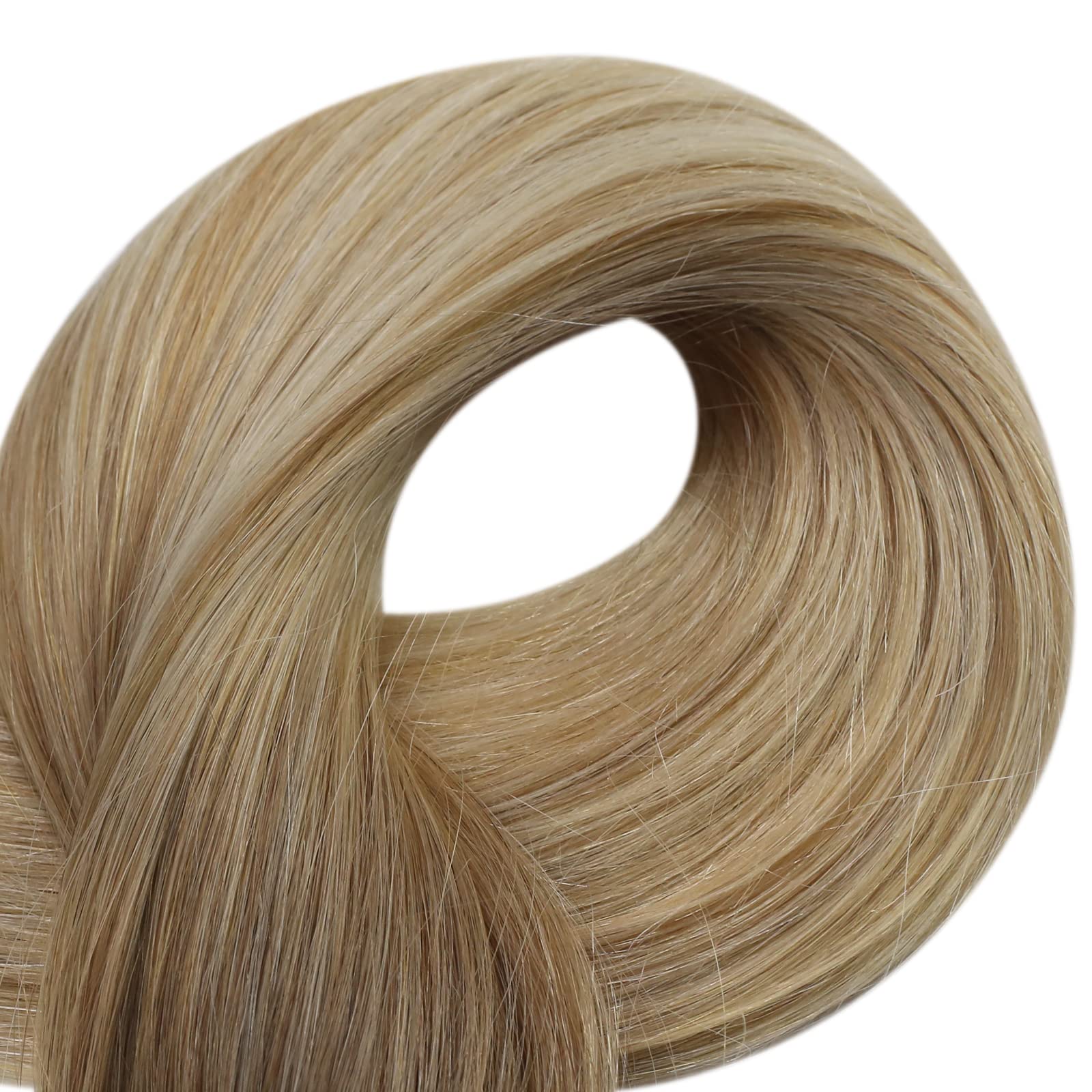 Fshine Tape Hair Extensions Human Hair 16 Inch 50 Grams Tape in Hair Extensions Double Sided Color 6 Fading to 27 Honey Blonde Highlight 60 Blonde Glue in Hair Extensions Skin Weft Hair Extensions