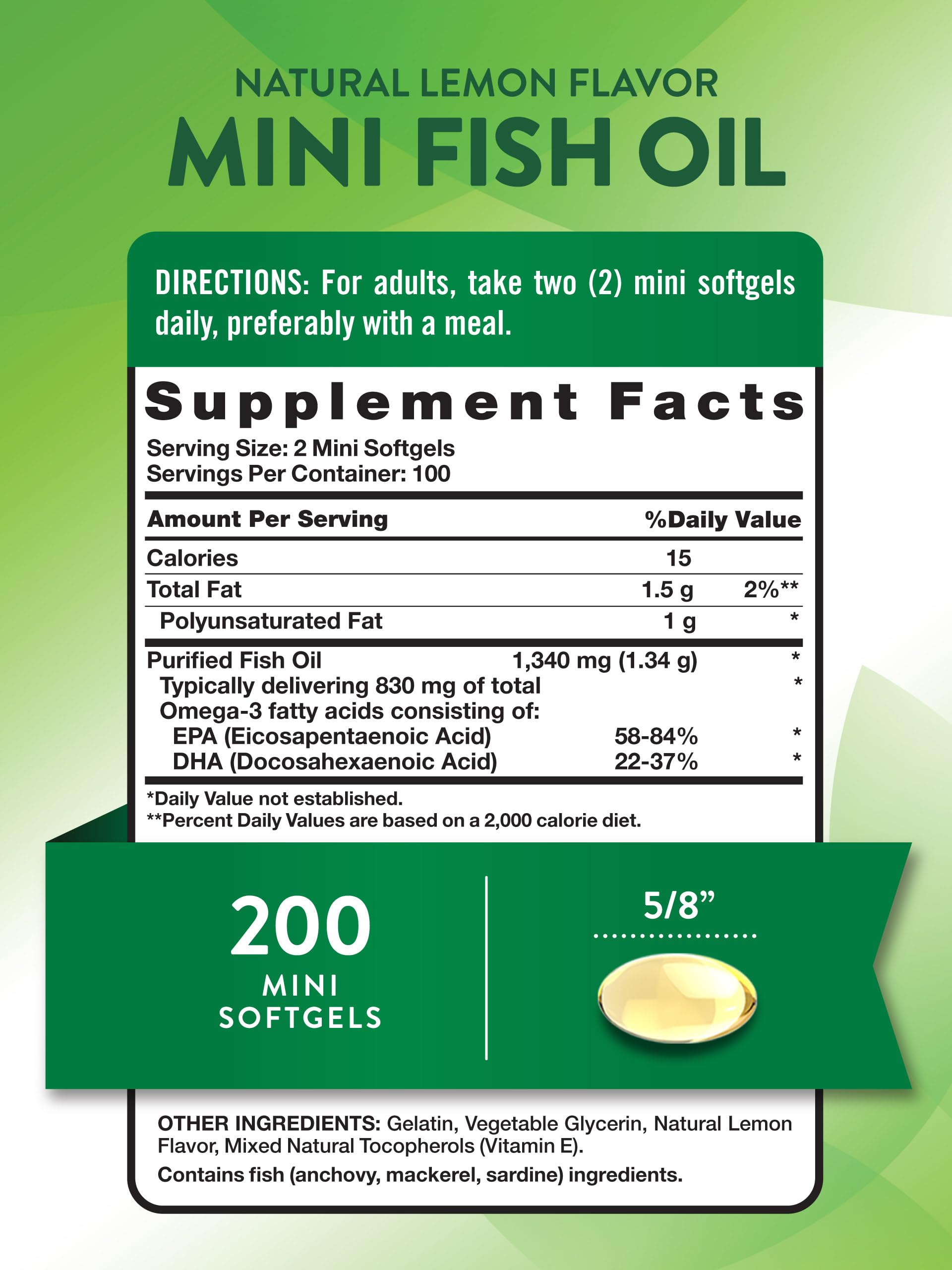 Nature's Truth Fish Oil Omega 3 | 1340 mg | 200 Mini Softgels | Burpless Lemon Flavor Pills | Non-GMO & Gluten Free Supplement