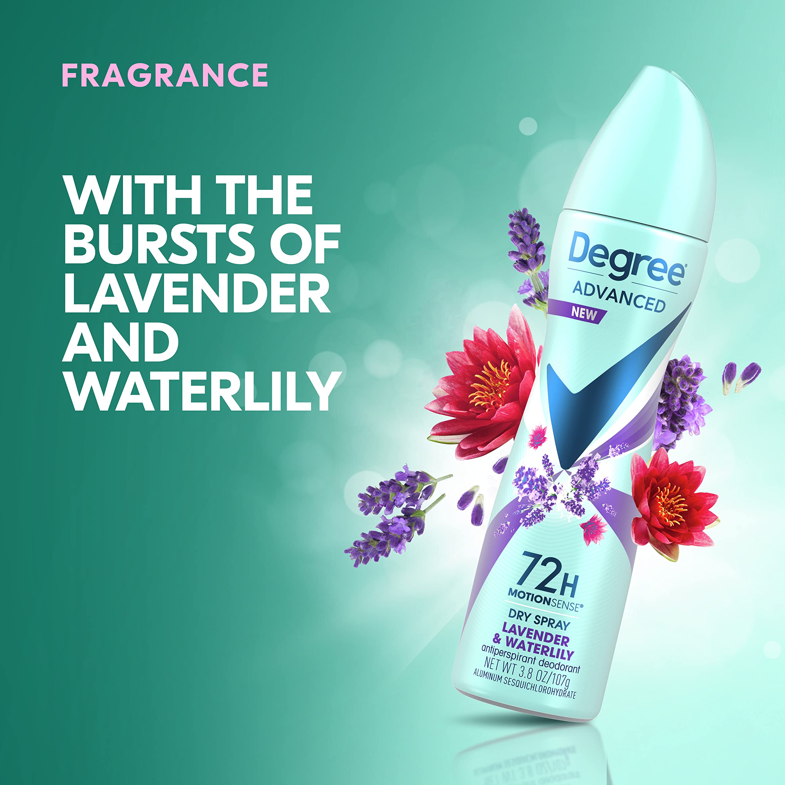 Degree Antiperspirant Deodorant Dry Spray 72-Hour Sweat and Odor Protection Lavender and Waterlily Deodorant Spray ForÃ‚ Women WithÃ‚ MotionSenseÃ‚ Technology 3.8 oz 3 Count