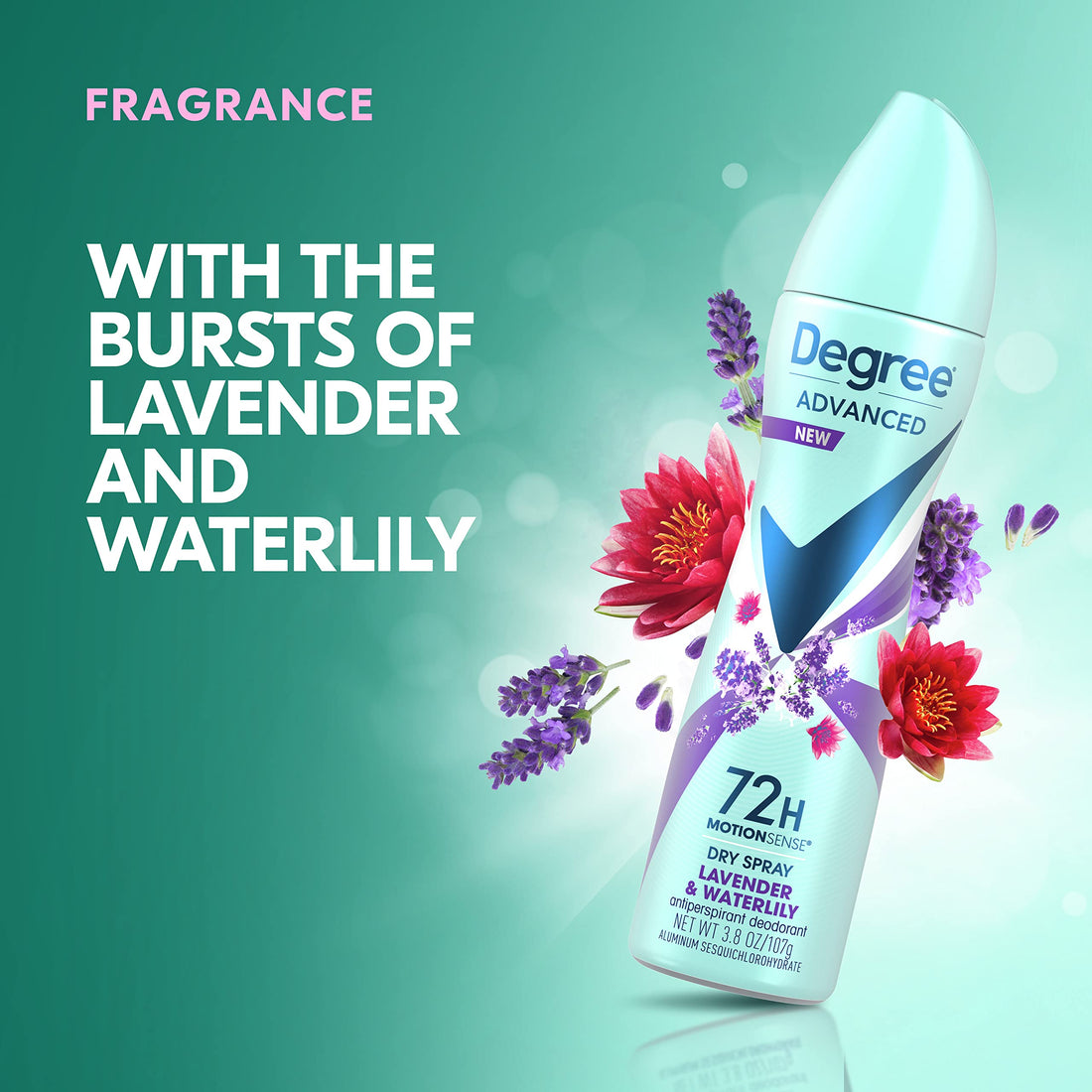 Degree Antiperspirant Deodorant Dry Spray 72-Hour Sweat and Odor Protection Lavender and Waterlily Deodorant Spray ForÃ‚ Women WithÃ‚ MotionSenseÃ‚ Technology 3.8 oz 3 Count