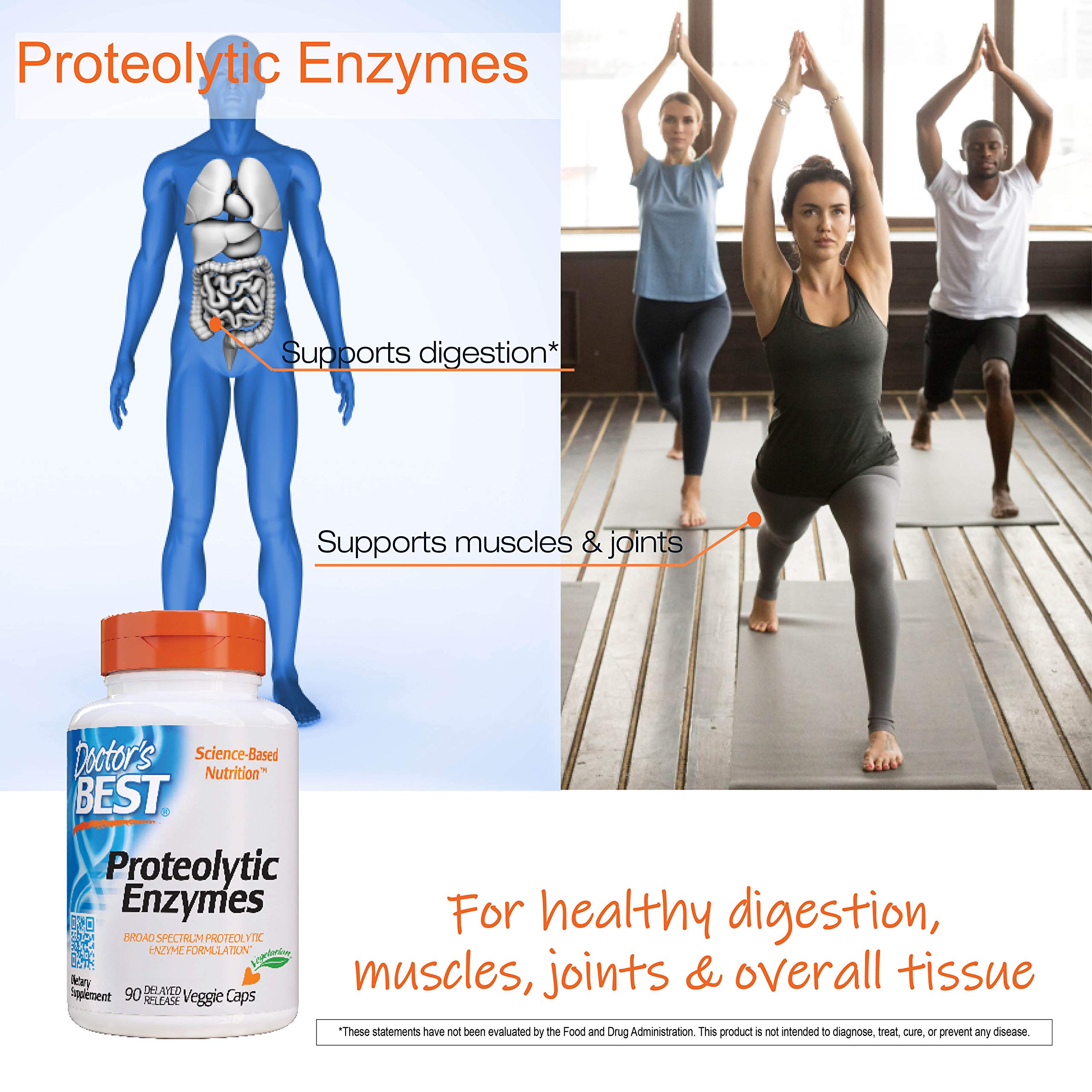 Doctors Best Proteolytic Enzymes, Broad Spectrum Proteolytic Enzyme Formulation, Non-GMO, Vegetarian 90 Delayed Release Veggie Caps