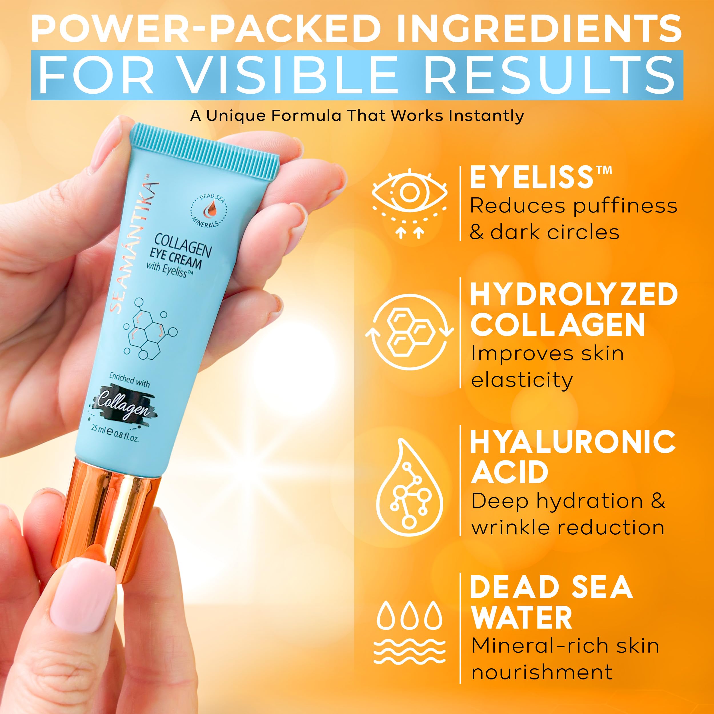 SEAMANTIKA Collagen Under Eye Cream for Puffiness and Bags 0.8 Fl Oz - Under Eye Firming Cream Tightening Lifting Sagging Skin, Anti-Aging, Puffiness & Wrinkle Reducer in 5-7 Minutes, Fragrance-Free