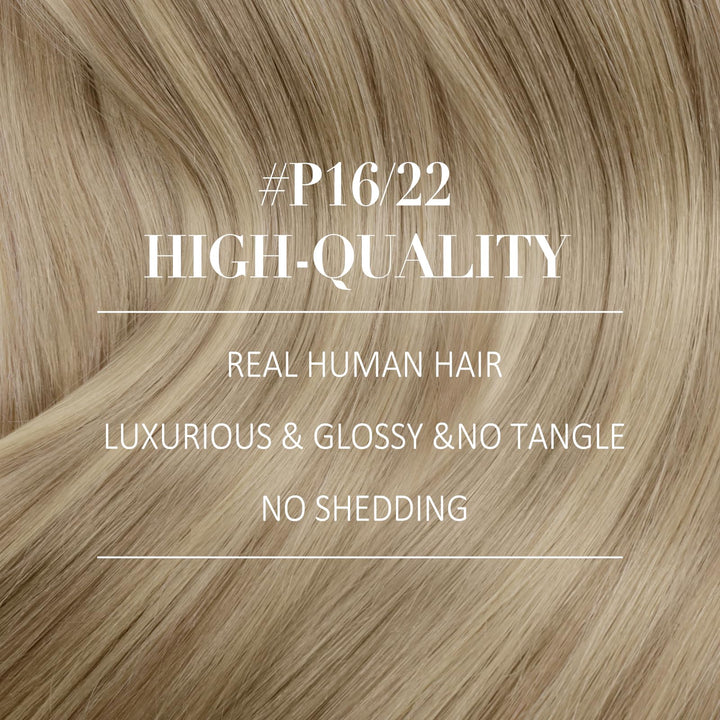 YoungSee Blonde Clip in Hair Extensions Human Hair Double Weft Clip in Human Hair Extensions Highlighted Dark Ash Blonde with Golden Blonde Remy Clip Extensions 7 Pieces 100g 14 inch