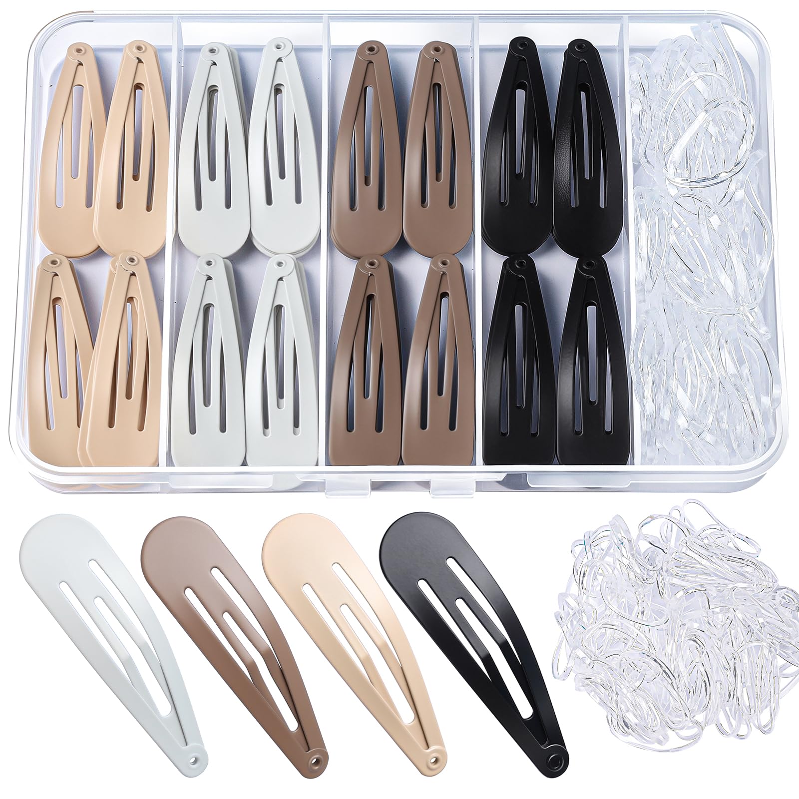 Teenitor 148pcs Snap Hair Clips, 48pcs Hair Barrettes Hair Clips 100pcs Hair Bands, Metal Hair Snap Clips for Women Girls, Barrettes for Women 4 Colors