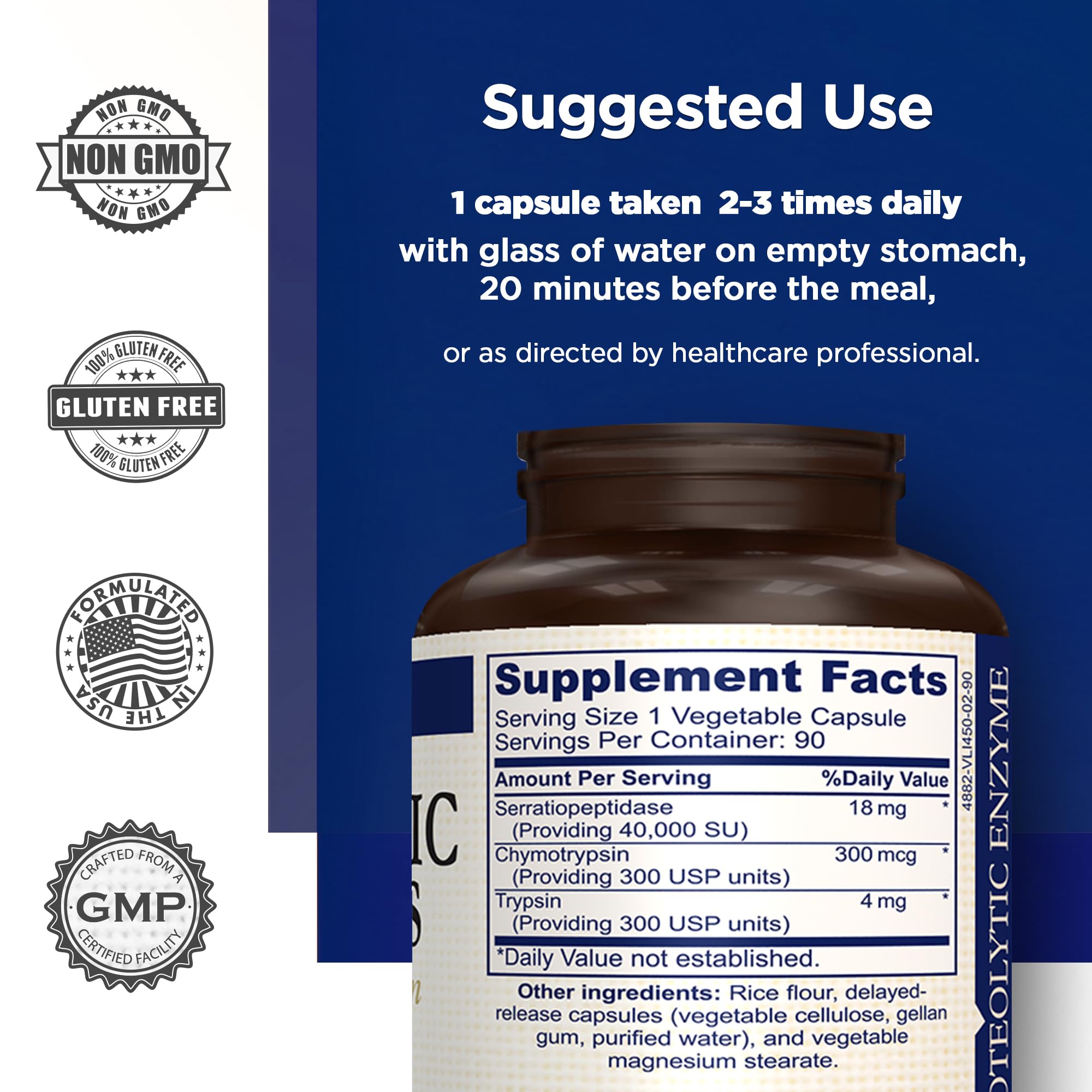 AMVILAB - Proteolytic Enzymes 3X - Trypsin, Chymotrypsin & Serrapeptidase - Reduces Edema & Inflammation from Tissue Injury - Supports Body Wellness & Recovery - Dietary Supplement - 90 Capsules