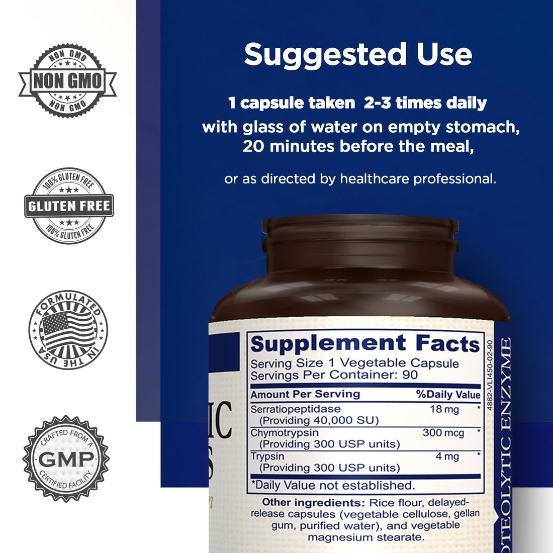 AMVILAB - Proteolytic Enzymes 3X - Trypsin, Chymotrypsin & Serrapeptidase - Reduces Edema & Inflammation from Tissue Injury - Supports Body Wellness & Recovery - Dietary Supplement - 90 Capsules