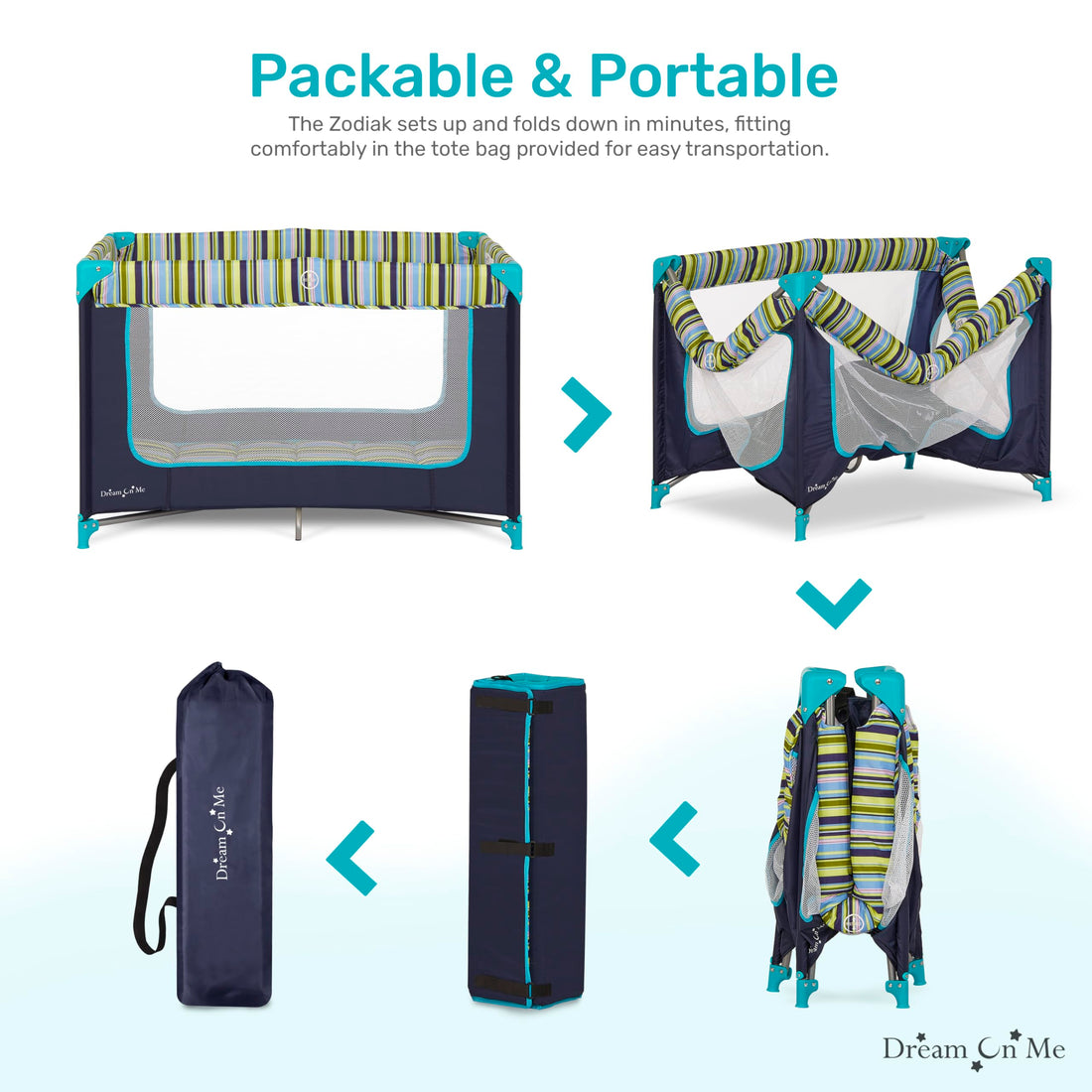 Dream On Me Zodiak Portable Playard in Navy, Lightweight, Packable and Easy Setup Baby Playard, Breathable Mesh Sides and Soft Fabric - Comes with a Removable Padded Mat