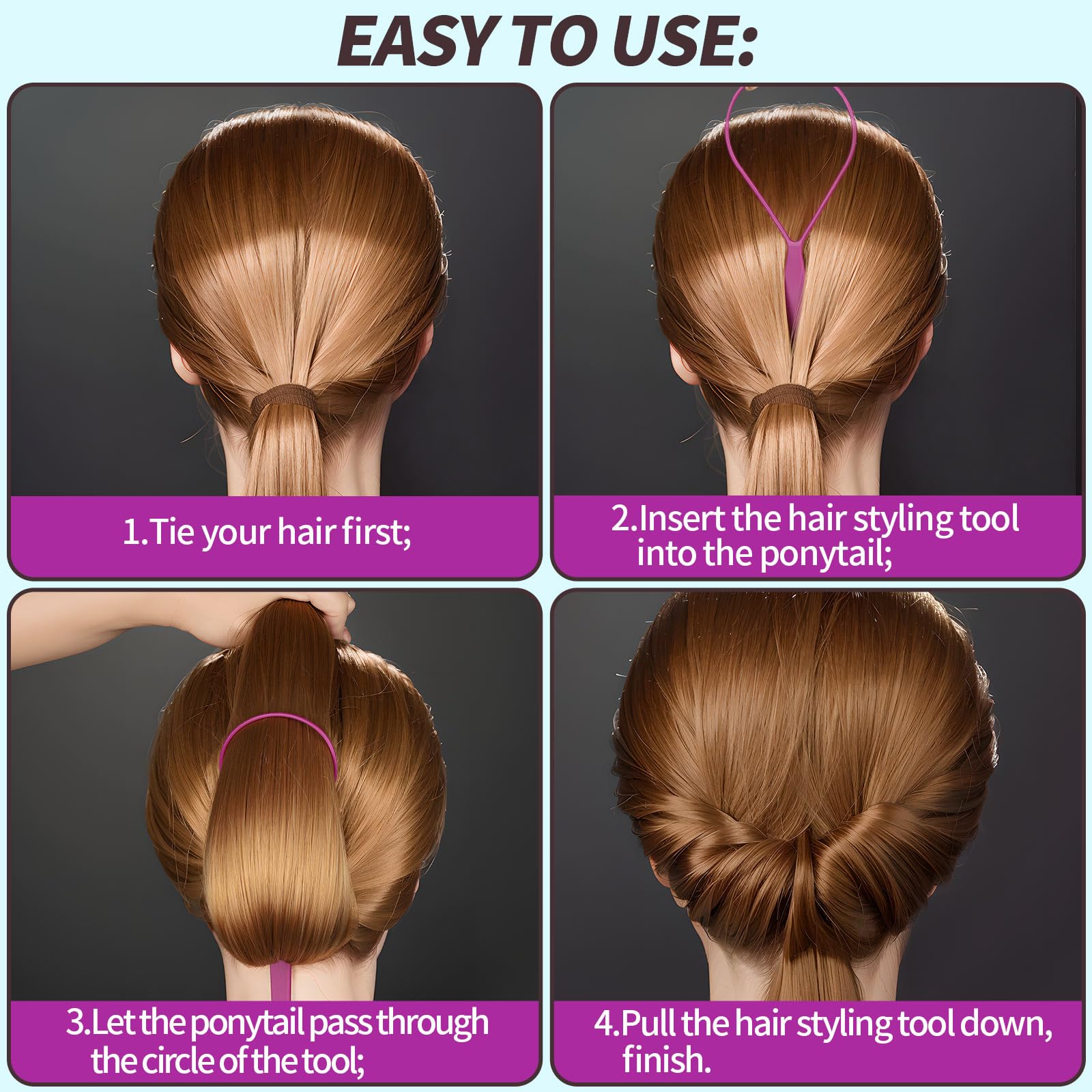 Teenitor 2 Pairs Topsy Hair Tail Tools, Hair Braid Accessories Ponytail Maker,French Braid Tool Loop for Hair Styling, 4pcs, 2 Colors