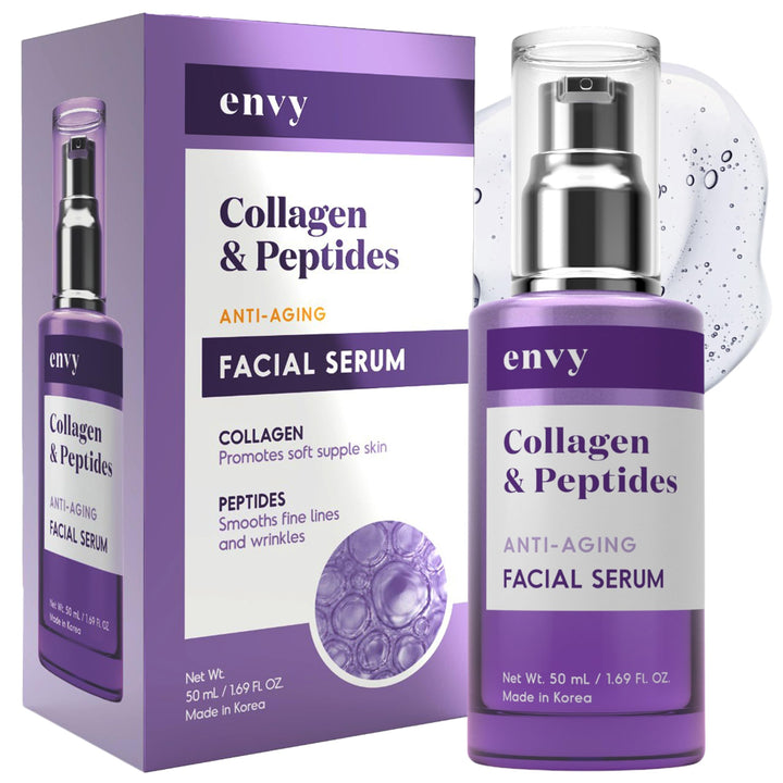 Envy Collagen & Peptides Face Serum - Anti-Aging, Skin Tightening & Hydrating - Dermatologist Tested, Locks in Moisture for All Skin Types - Cruelty-Free Korean Skin Care - 1.69 Fl. Oz