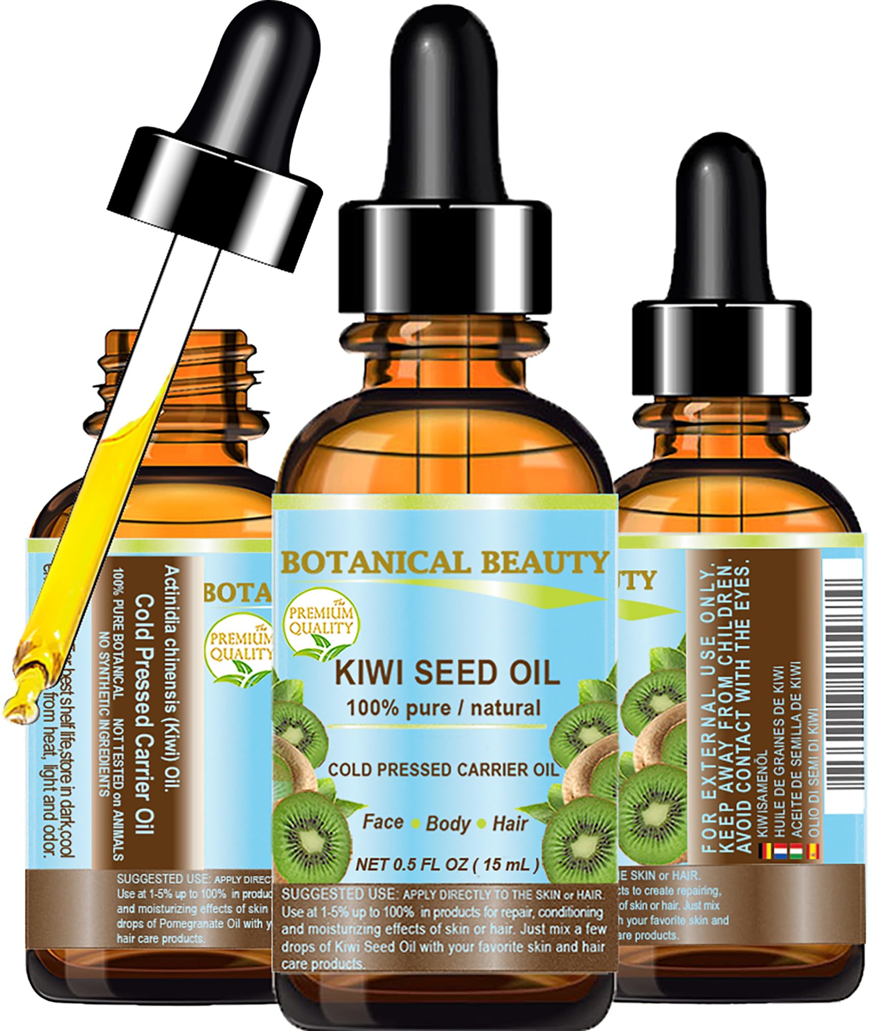 Botanical Beauty KIWI SEED OIL. 100% Pure Natural Undiluted Virgin Cold Pressed Carrier Oil. 0.5 Fl.oz.- 15 ml for Face, Skin, Body, Hair, Nail Care