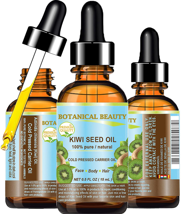 Botanical Beauty KIWI SEED OIL. 100% Pure Natural Undiluted Virgin Cold Pressed Carrier Oil. 0.5 Fl.oz.- 15 ml for Face, Skin, Body, Hair, Nail Care