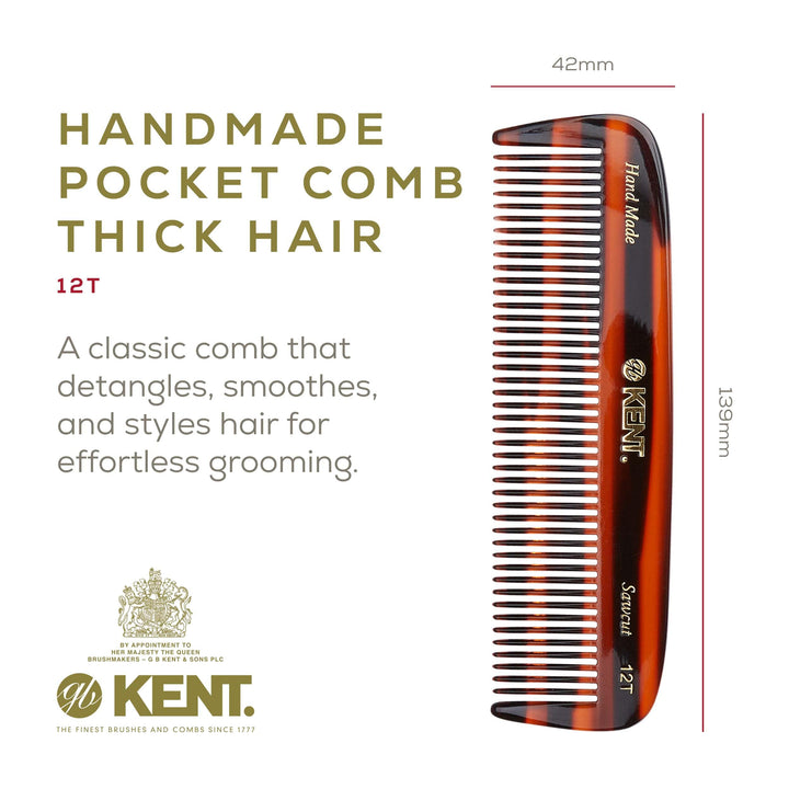 Kent Authentic Handmade Pocket Comb, Dark Brown, 146mm