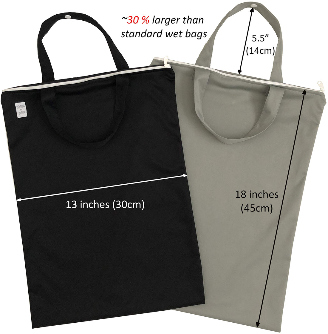 MOM & BAB Wet Bags for Baby Cloth Diapers, Swimsuits and Towels, Travel, Wet Dry Bag for Diaper Bag, Breast Pump Parts, Gym | Water & Odor Resistant (Black & Gray)