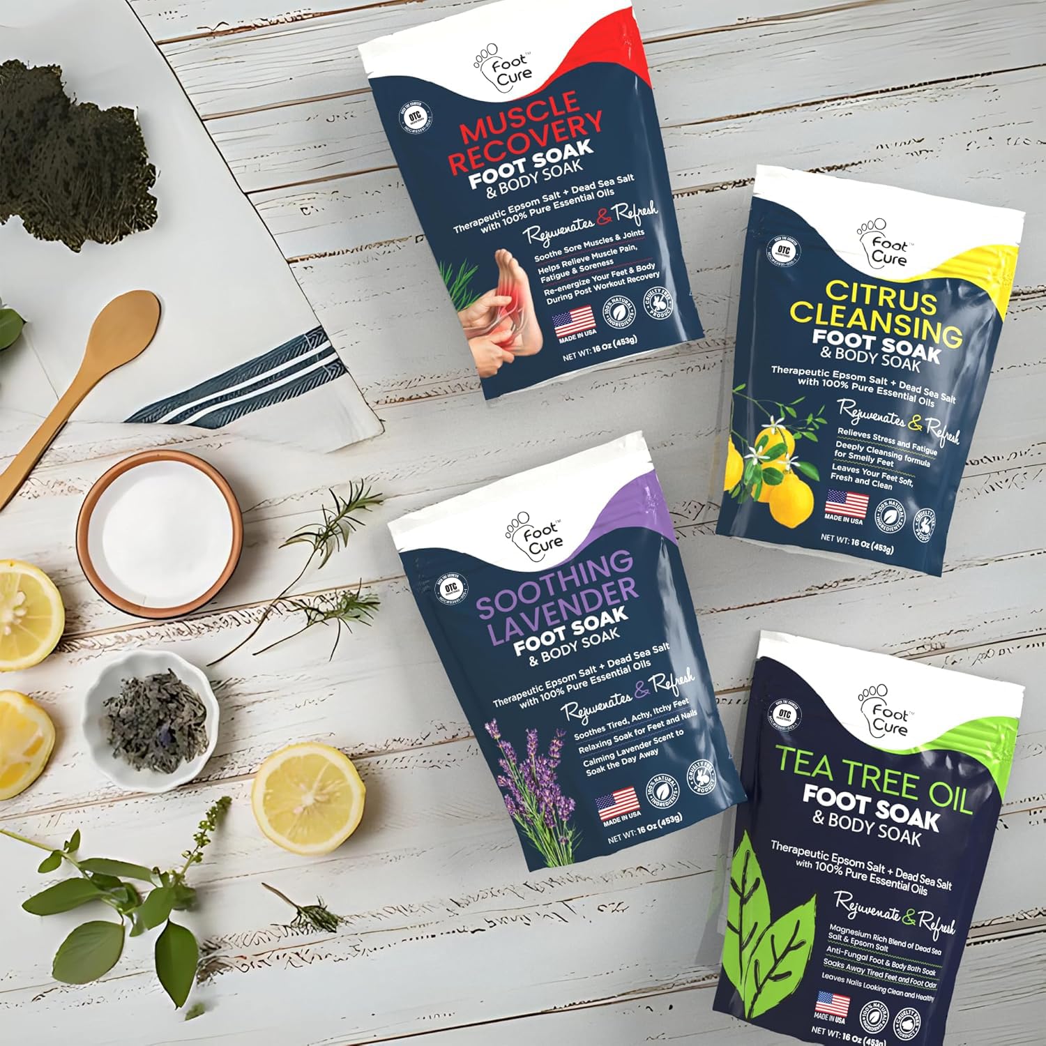 Premium Epsom Salt Foot Soak - Tea Tree Oil Foot Soak for Athletes - Relaxing Foot Bath with Fungal Support - Foot Soaking Salts & Oils - Soothing for Tired Feet & Calluses - Refreshing Spa Experience