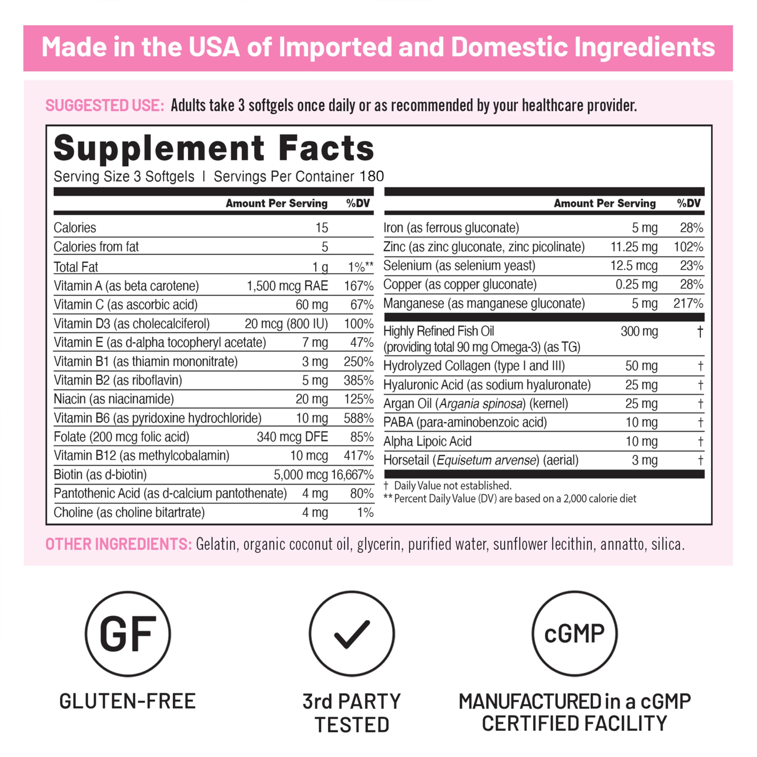NatureWise Hair Skin and Nails Vitamin, Biotin 5000mcg w/Hyaluronic Acid, Collagen for Women with C, B Complex, D3, A, E, Iron - Non-GMO, Gluten Free - 540 Softgels[6-Month Supply]