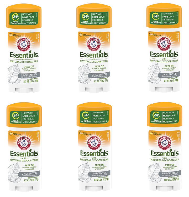 Arm & Hammer Essentials Solid Deodorant Unscented 2.50 Oz (6 Pack)