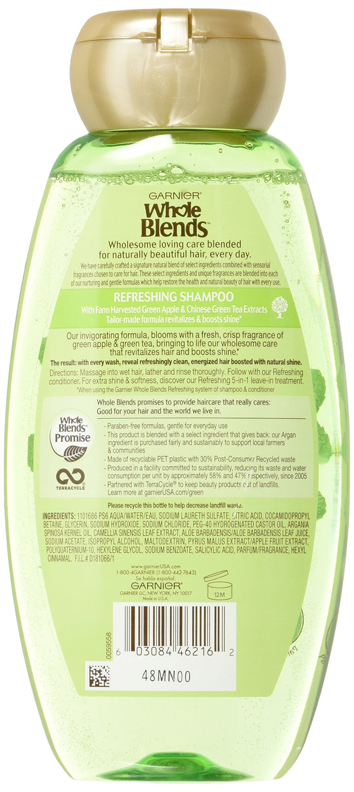 Garnier Whole Blends Shampoo with Green Apple & Green Tea Extracts, Normal Hair, 12.5 fl. oz.