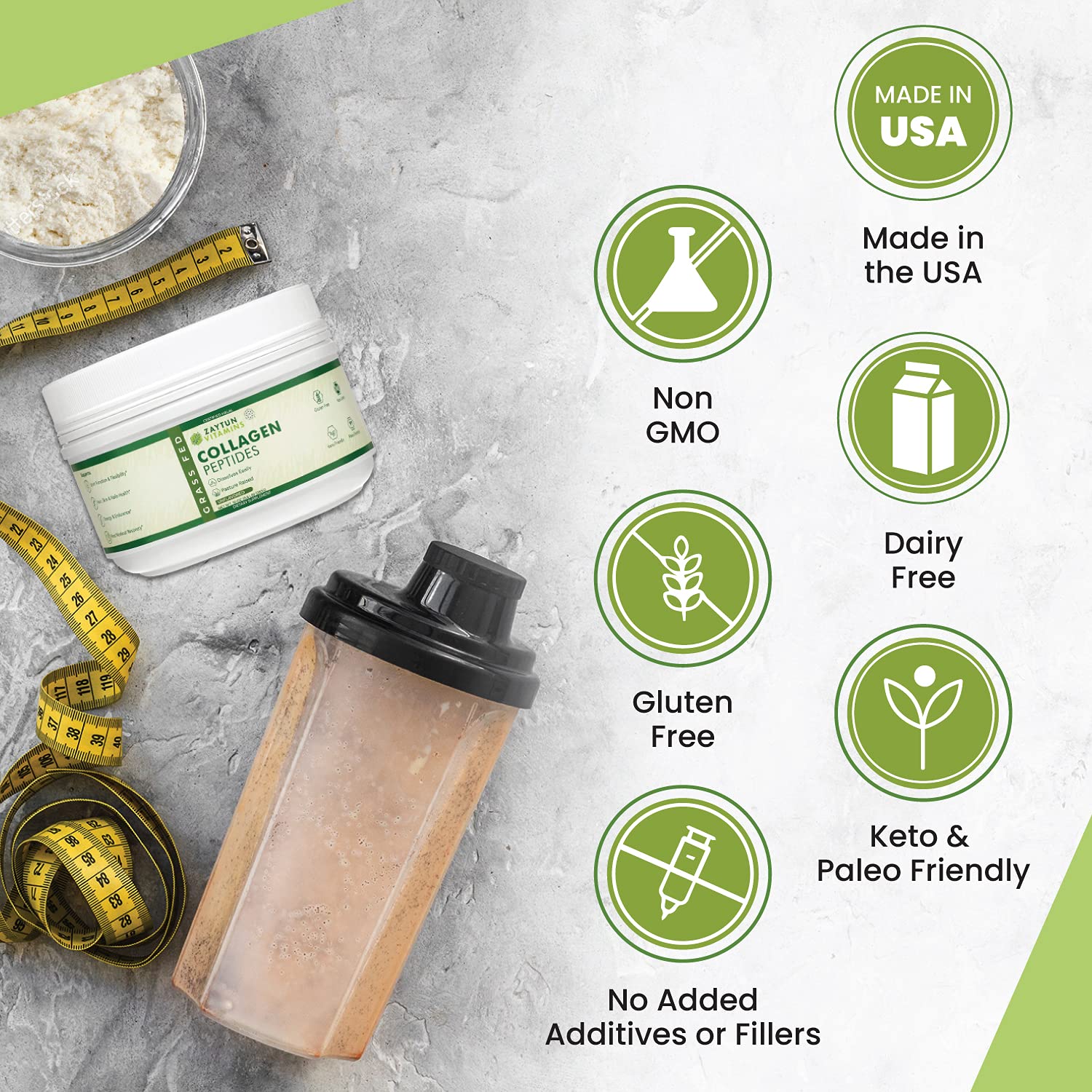 Zaytun Halal Collagen Peptides Powder, Hydrolyzed Type I & III Collagen, Supports Joint, Bone, Muscles, Hair, Skin, & Nails, Keto Friendly, Grass-Fed, 10 oz, Made in USA, Certified Halal