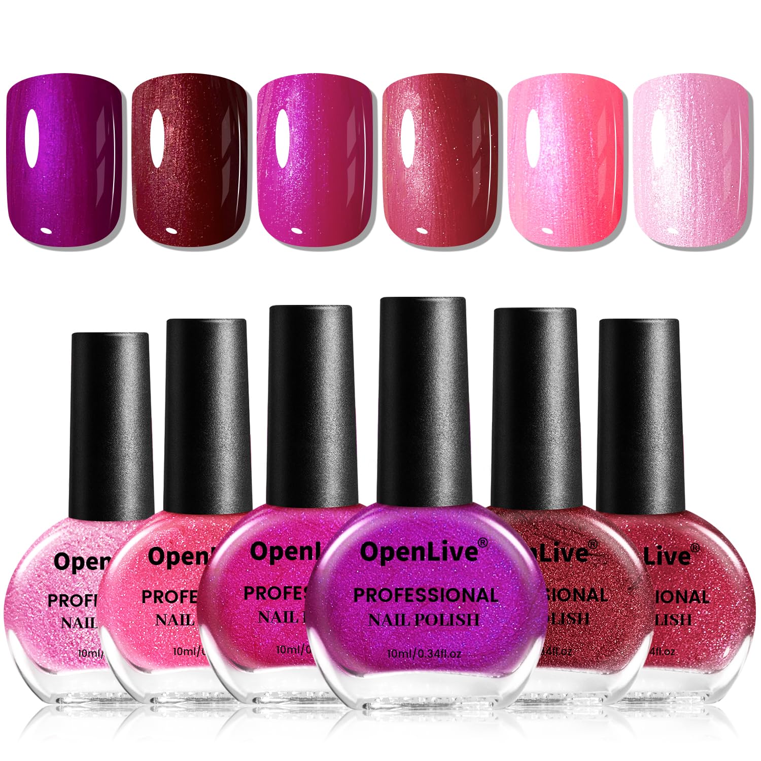 OpenLive 10ml 6 Colors Red Glitter Nail Polish Set Glitter Rose Red Pink Deep Purple Series Nail Polish Gifts for Women