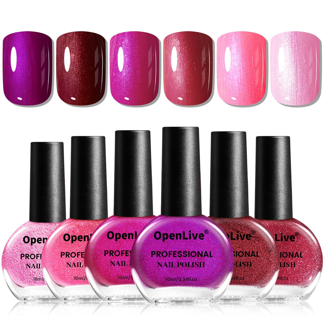 OpenLive 10ml 6 Colors Red Glitter Nail Polish Set Glitter Rose Red Pink Deep Purple Series Nail Polish Gifts for Women