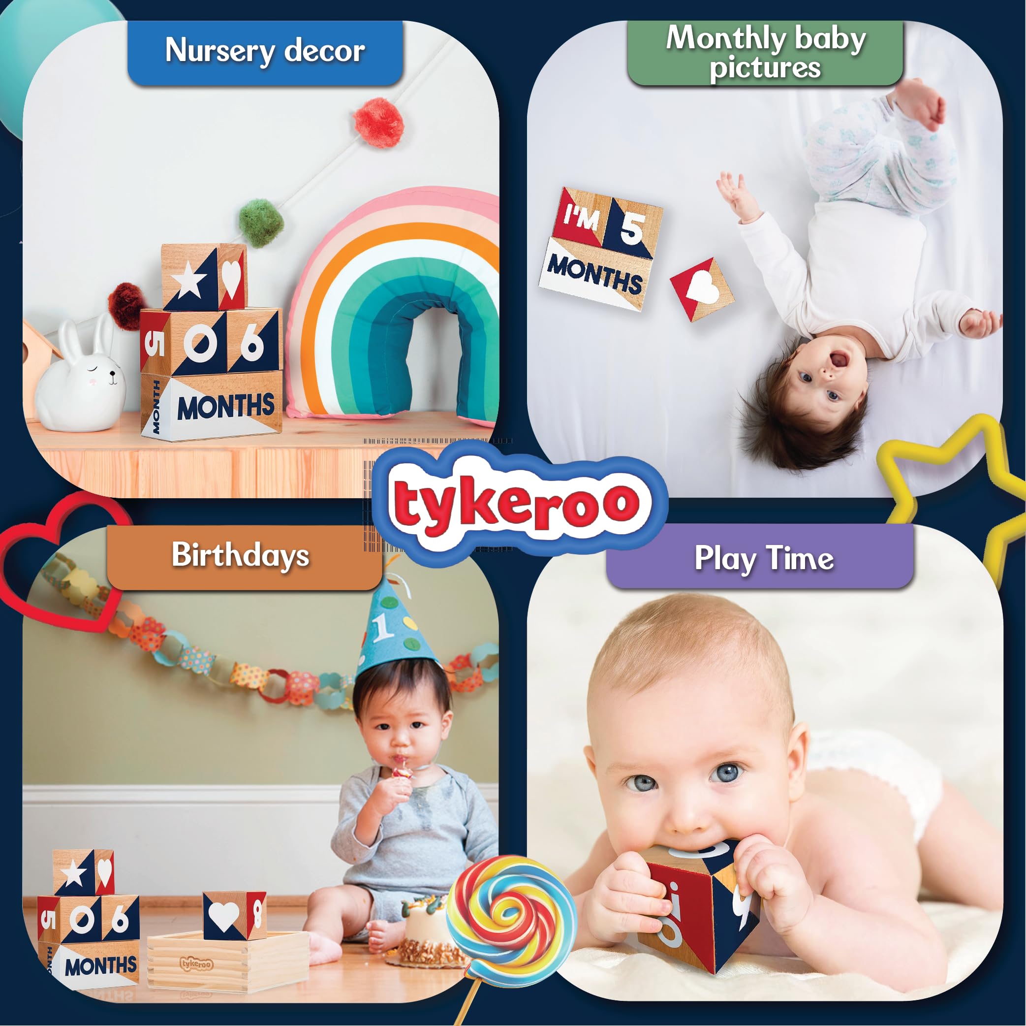 Tykeroo Baby Monthly Milestone Blocks — Cute Nursery Decor — Lovely Newborn Photography Props — Baby Shower Gifts (Red, White & Blue)