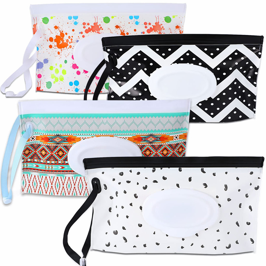 FEBSNOW 4 Pack Baby Refillable Baby Wet Wipe Dispenser, Reusable Wipes Pouch Container, Lightweight Portable Travel Wipes Holders