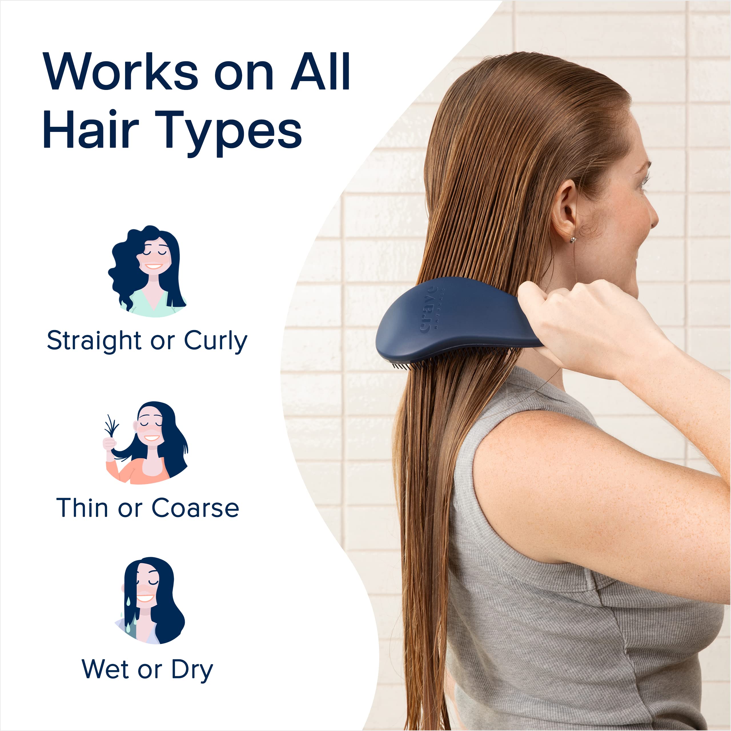 Crave Naturals Glide Thru Detangling Brush - Detangler Brush for Natural, Curly, Straight, Wet and Dry Hair for Adults and Kids - Hair Brush for Little Girls, Toddlers, Teens - 7.5 x 3 inches, Blue