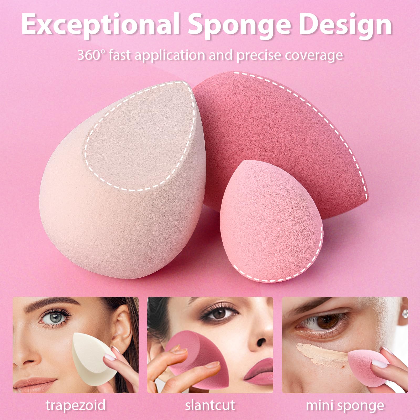 Makeup Sponge Set Foonbe Blender Sponges 7 Pcs for Liquid, Cream, and Powder, Latex Free, Multi colored Beauty Sponges with 1 Mini Sponge, Vegan & Cruelty-Free