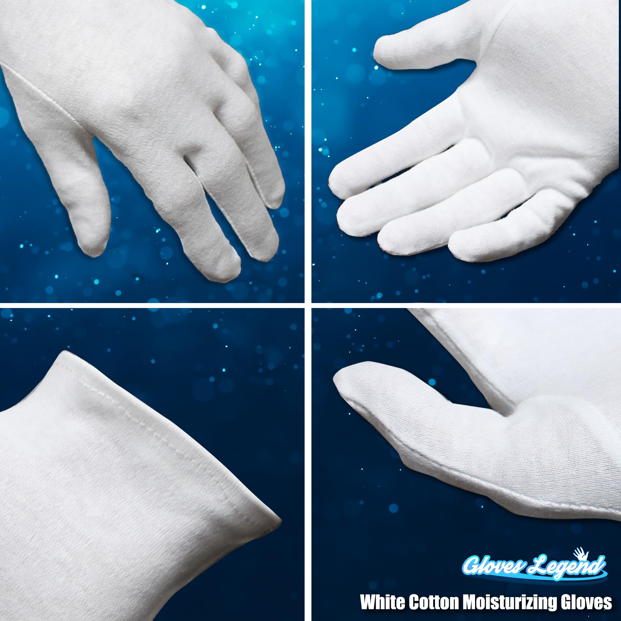 6 Pairs - Medium - Gloves Legend Cotton Moisturizing Gloves for Dry Hands - White Sleeping Gloves for Nighttime Care - 100% Cotton