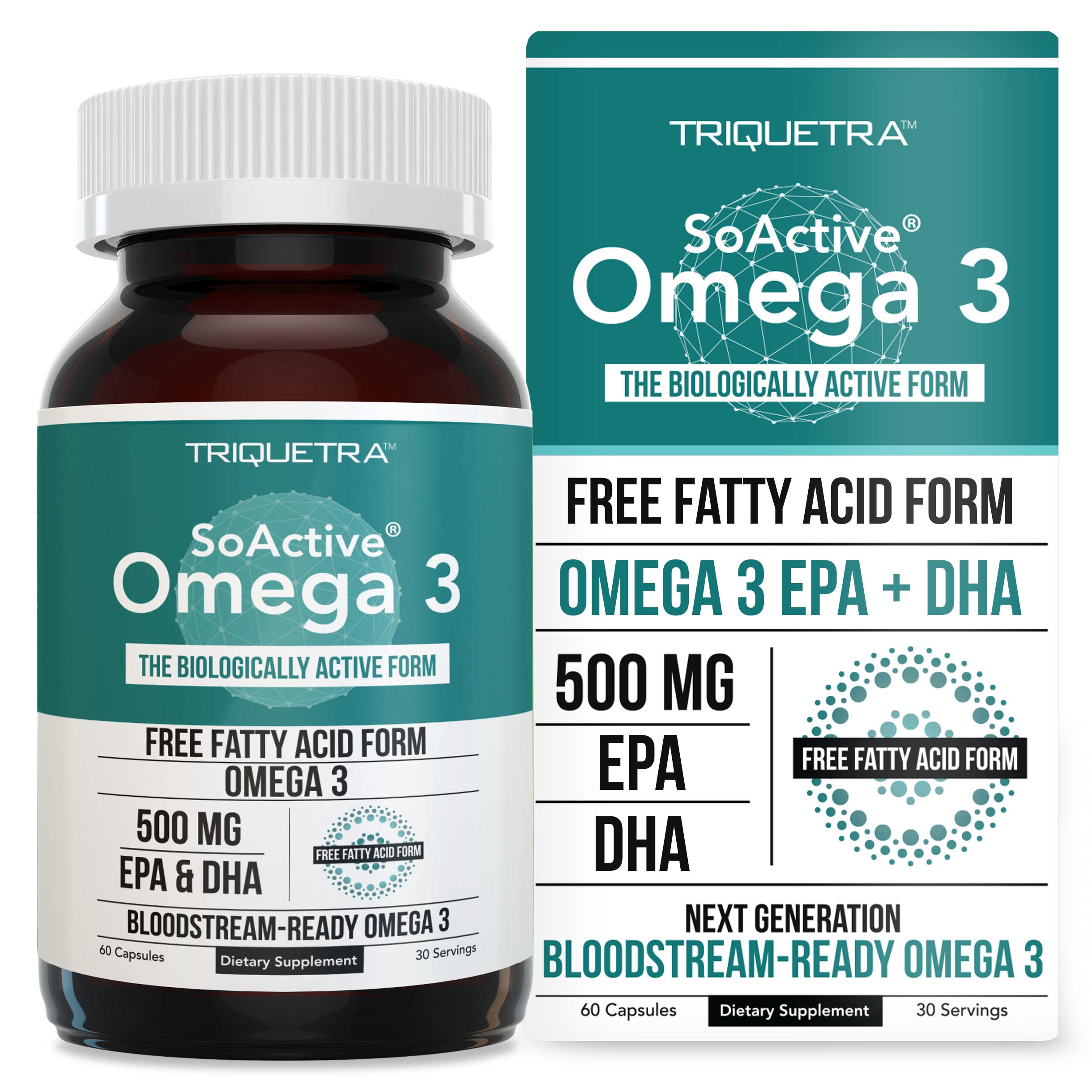 SoActive® Omega 3 EPA & DHA | Free Fatty Acid Form Omega 3 | Near Perfect Absorption – Up to 95% Absorption Rate | Bloodstream Ready EPA & DHA – More Effective Than Fish Oil & Krill Oil (60 Capsules)