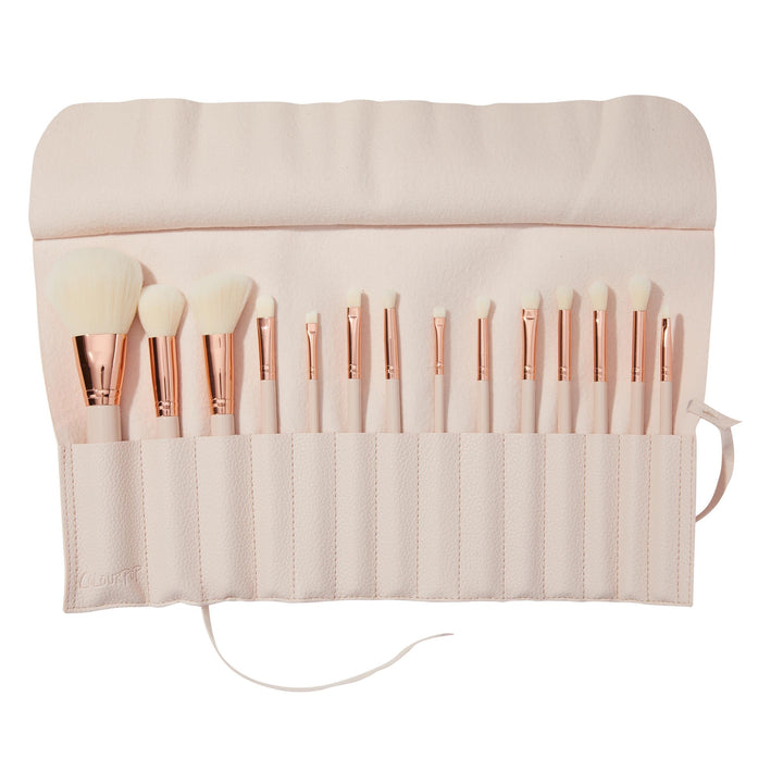 ColourPop Ultimate Brush Roll Face & Eye Brush Set - Face & Eye Makeup Brush Set - Made with Luxe Synthetic Vegan Bristles - Includes Faux-Leather Case (14 Count)