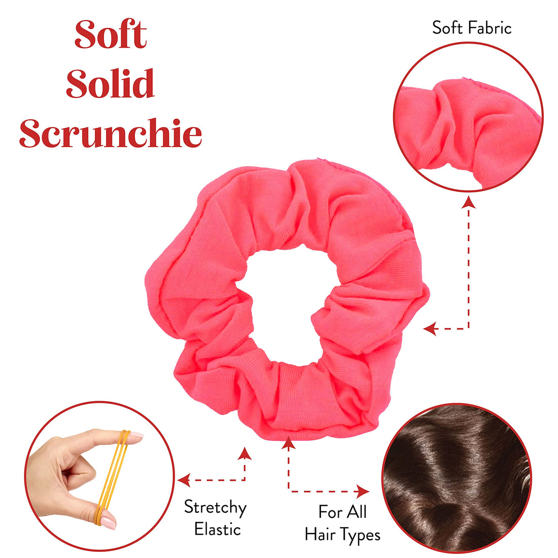 Motique Accessories Neonpink: 12 Pack Solid Hair Ties Scrunchies - Neonpink