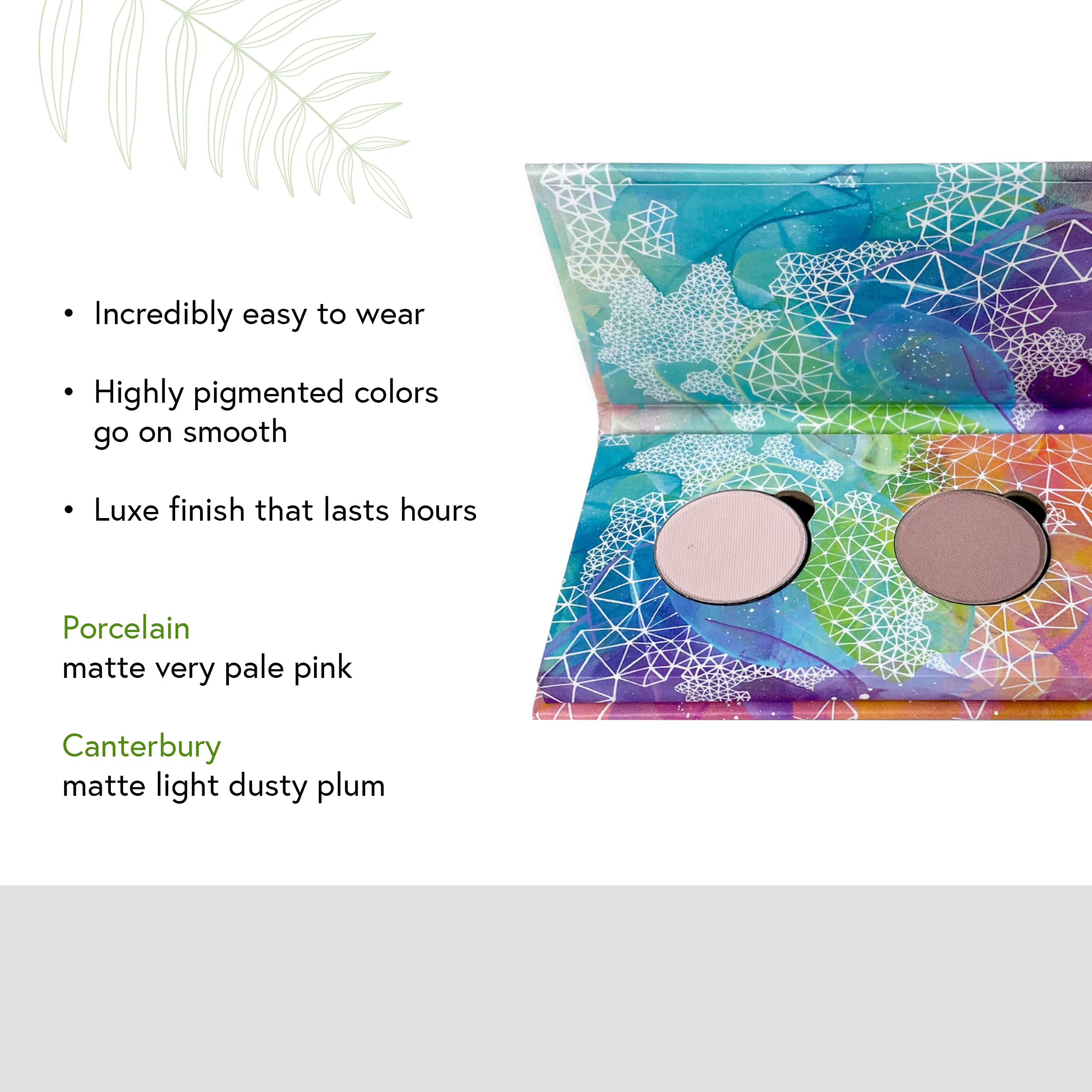 Honeybee Gardens Mini Skinny Duo Eye Shadow Compact in Canterbury and Porcelain, Longlasting, Refillable & Customizable, Vegan, 26mm Pans