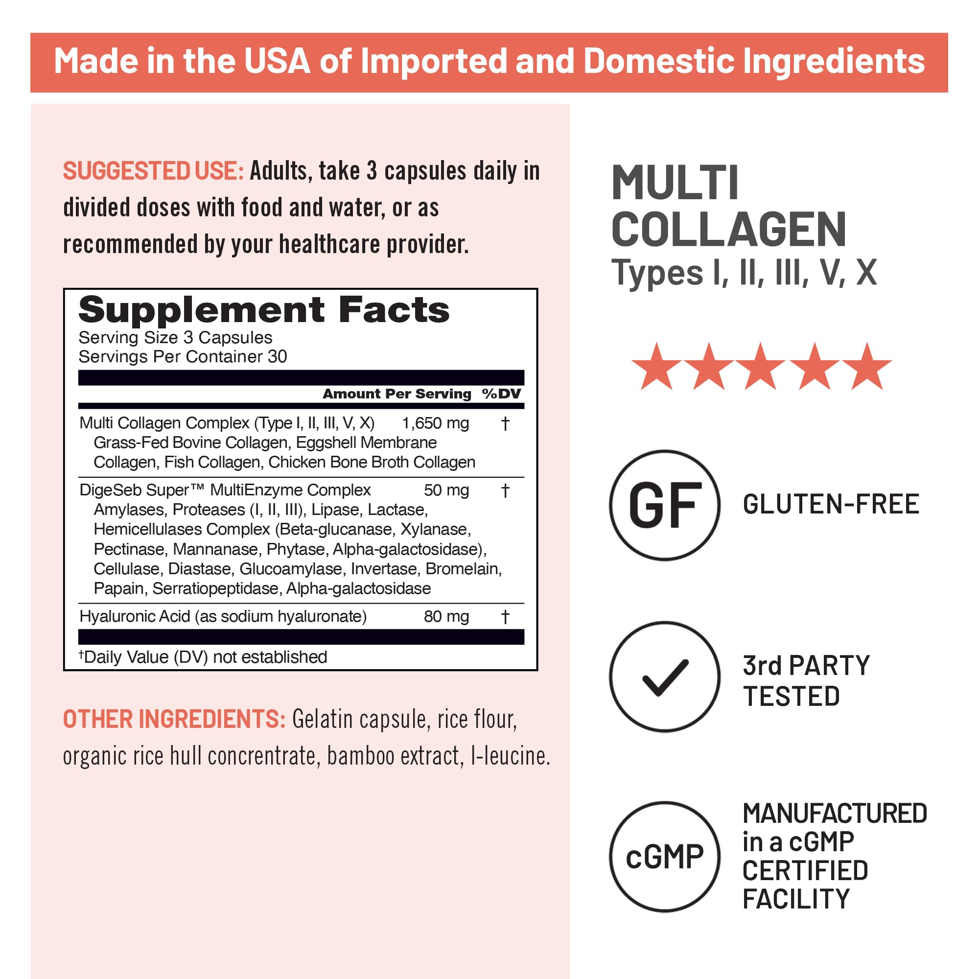 NatureWise Multi Collagen Peptides Pills for Women & Men - Type I, II, III, V, X w/Hyaluronic Acid - Supports Skin, Hair, Joint Health* - Grass Fed, Gluten Free, Non-GMO - 90 Capsules[30 Day Supply]